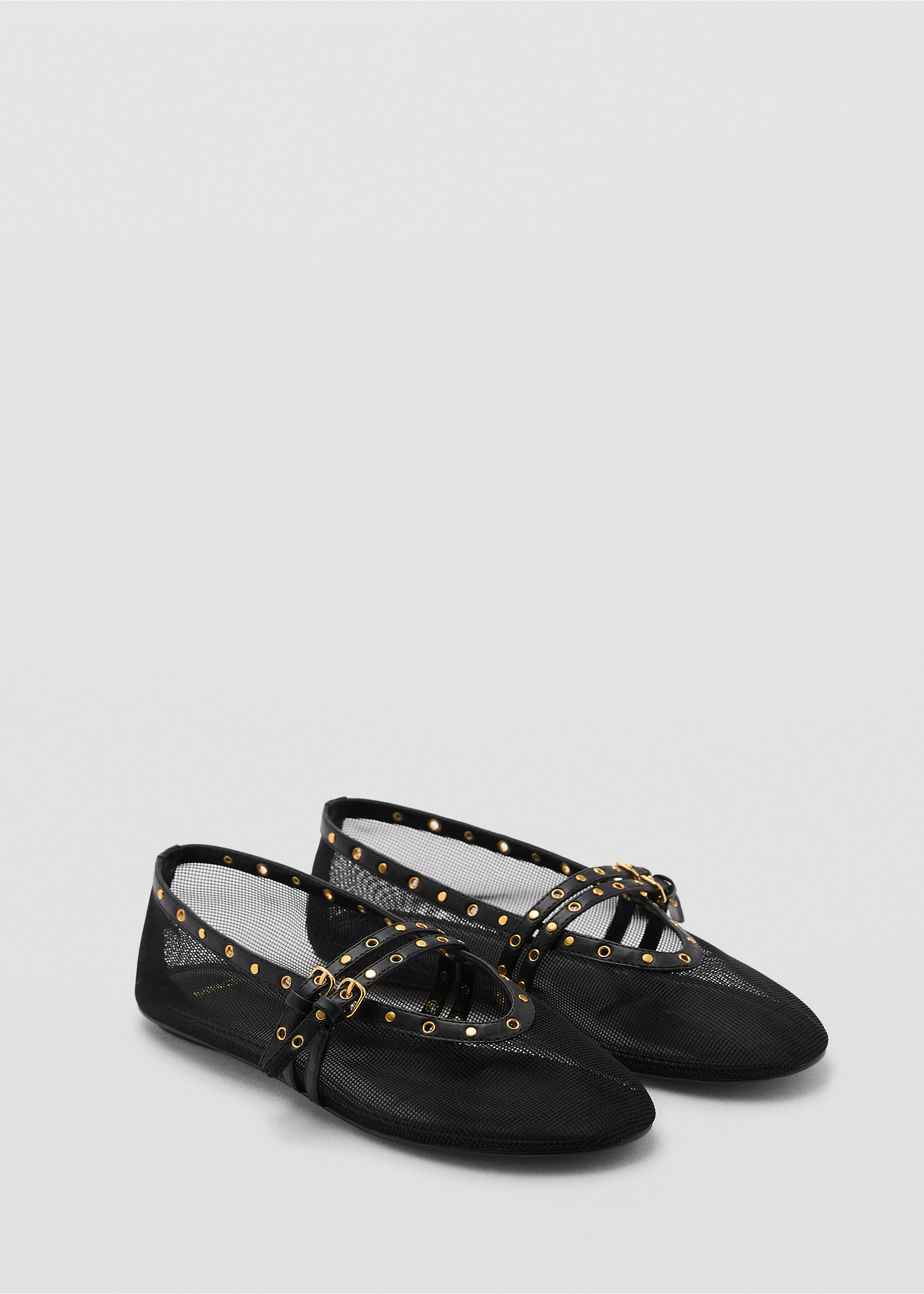 Mesh ballerina flats with die-cut details - Medium plane, Black. Ref: 87035737-00.