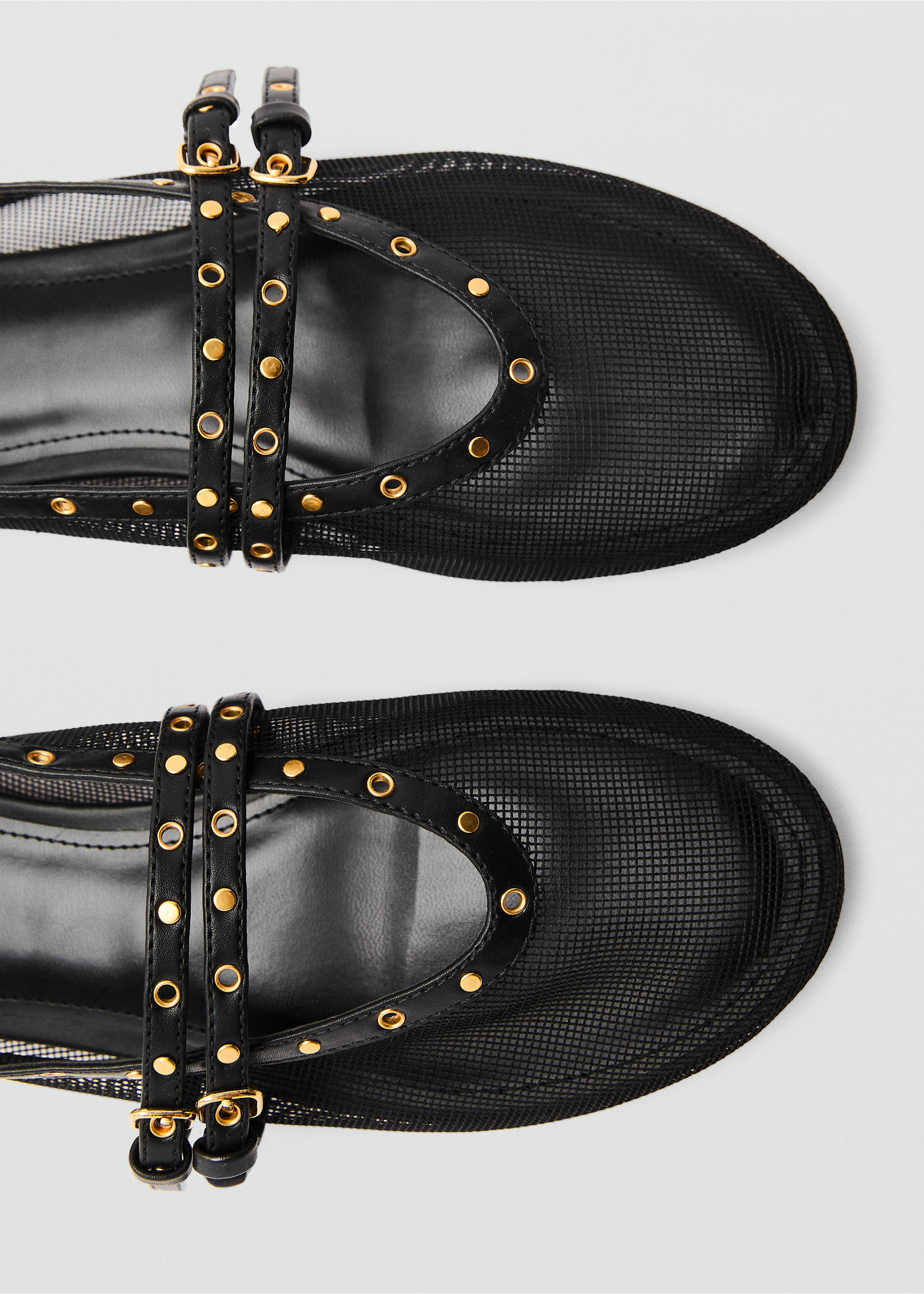 Mesh ballerina flats with die-cut details - Details of the article 2, Black. Ref: 87035737-00.