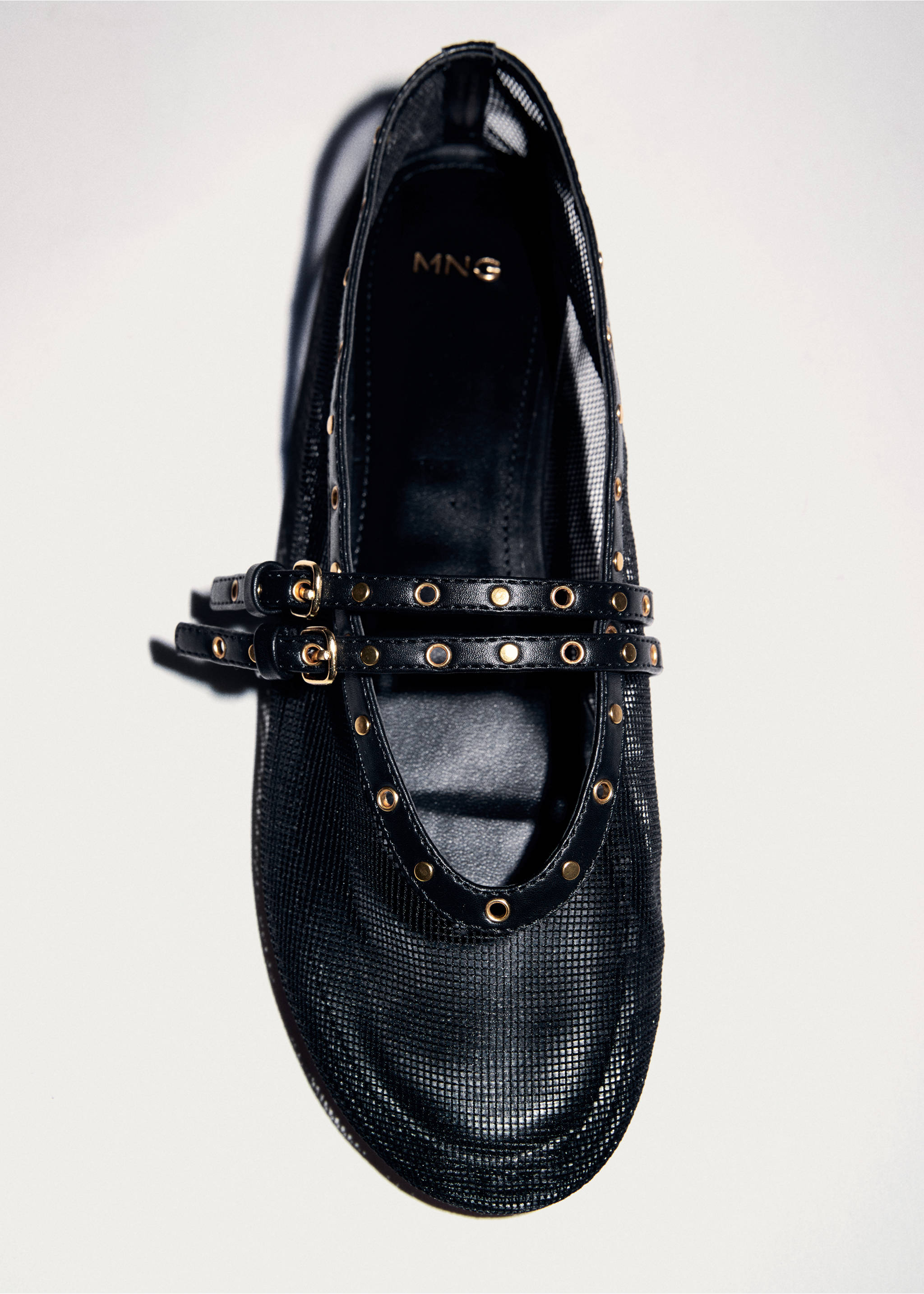 Mesh ballerina flats with die-cut details - Details of the article 5, Black. Ref: 87035737-00.