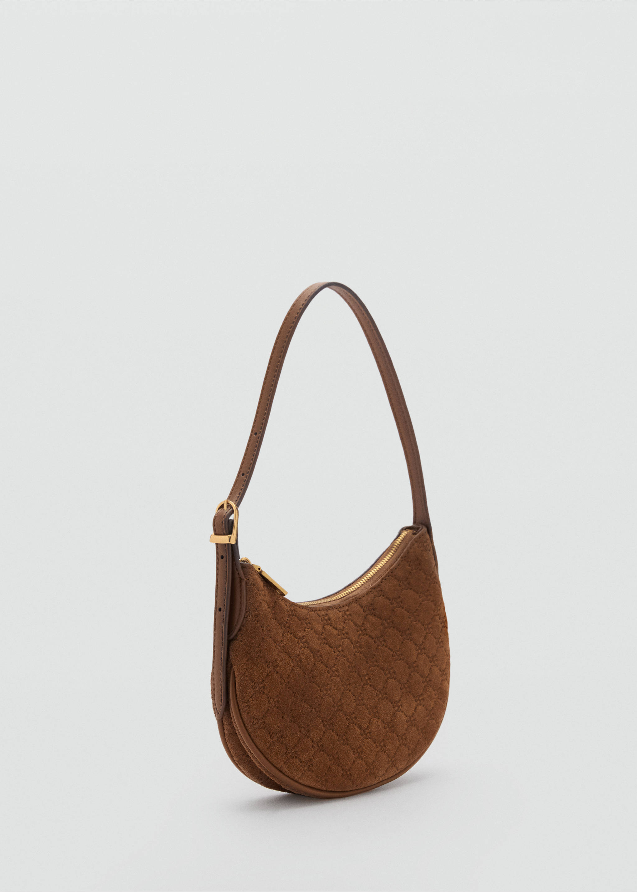 Sac porté épaule suède imprimé logo - Plan moyen, Marron moyen. Ref: 87035740-00.