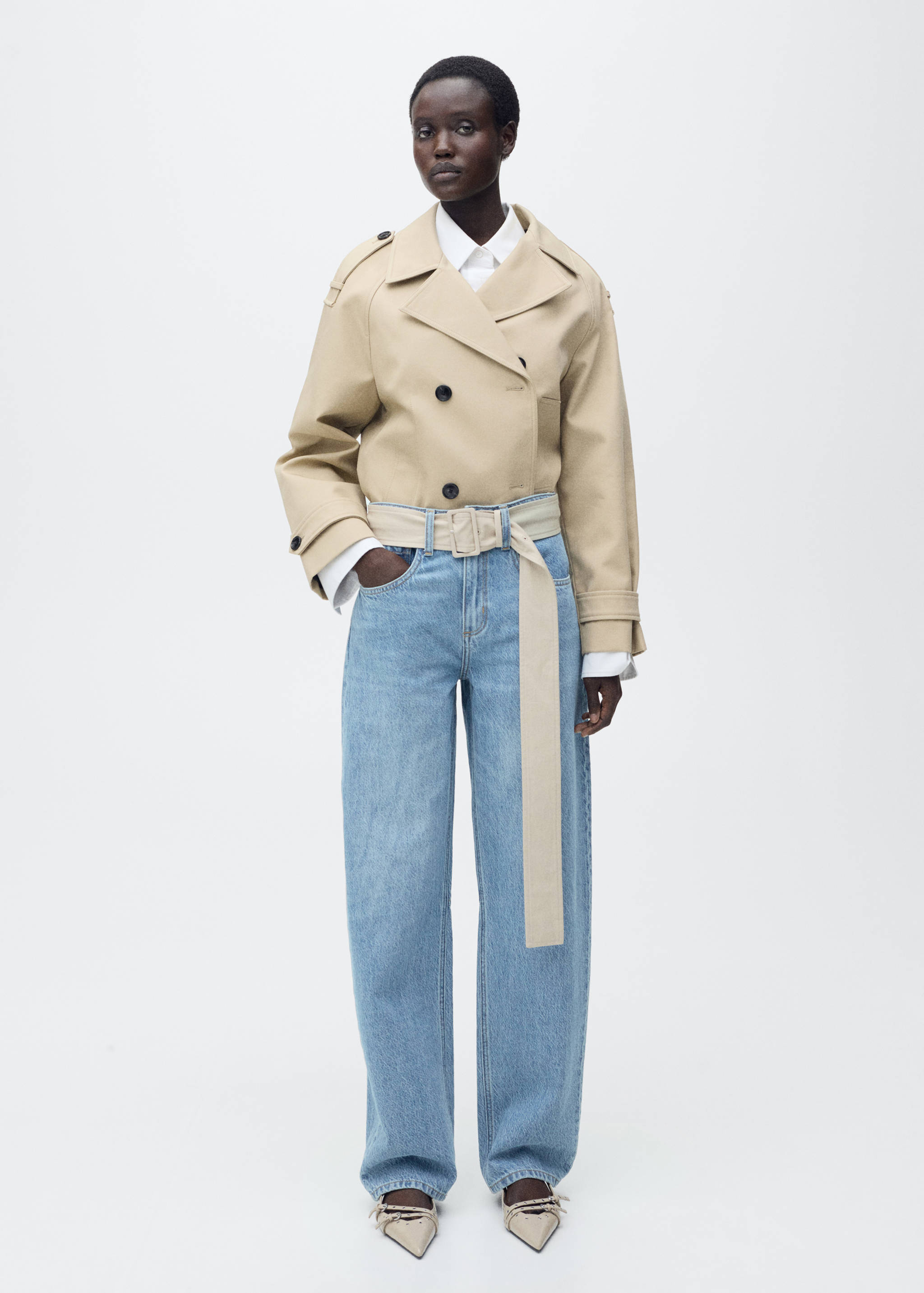 Calças de ganga balloon com cintura alta - Plano geral