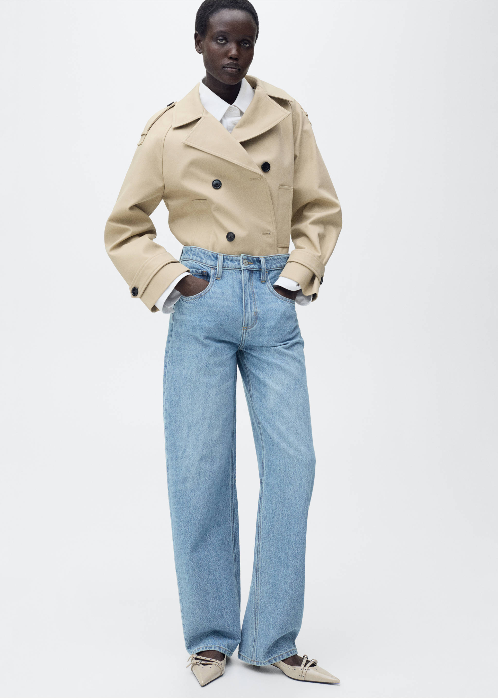 Jeans med ballongpassform och höd midja - Detaljer om artikeln 3, Mellanblå. Ref: 87035741-00.