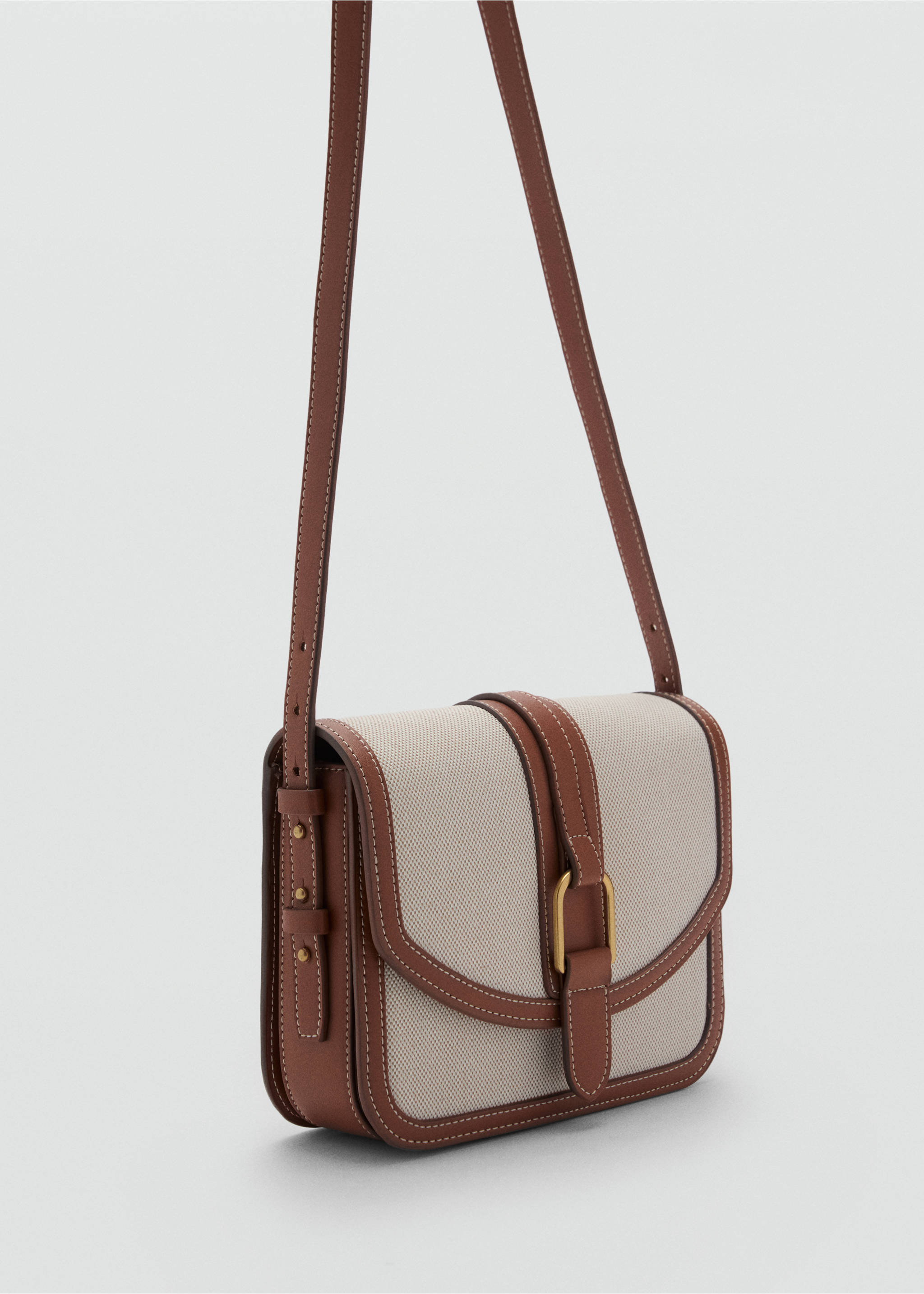 Contrasting canvas shoulder bag - Medium plane, Leather. Ref: 87035742-00.