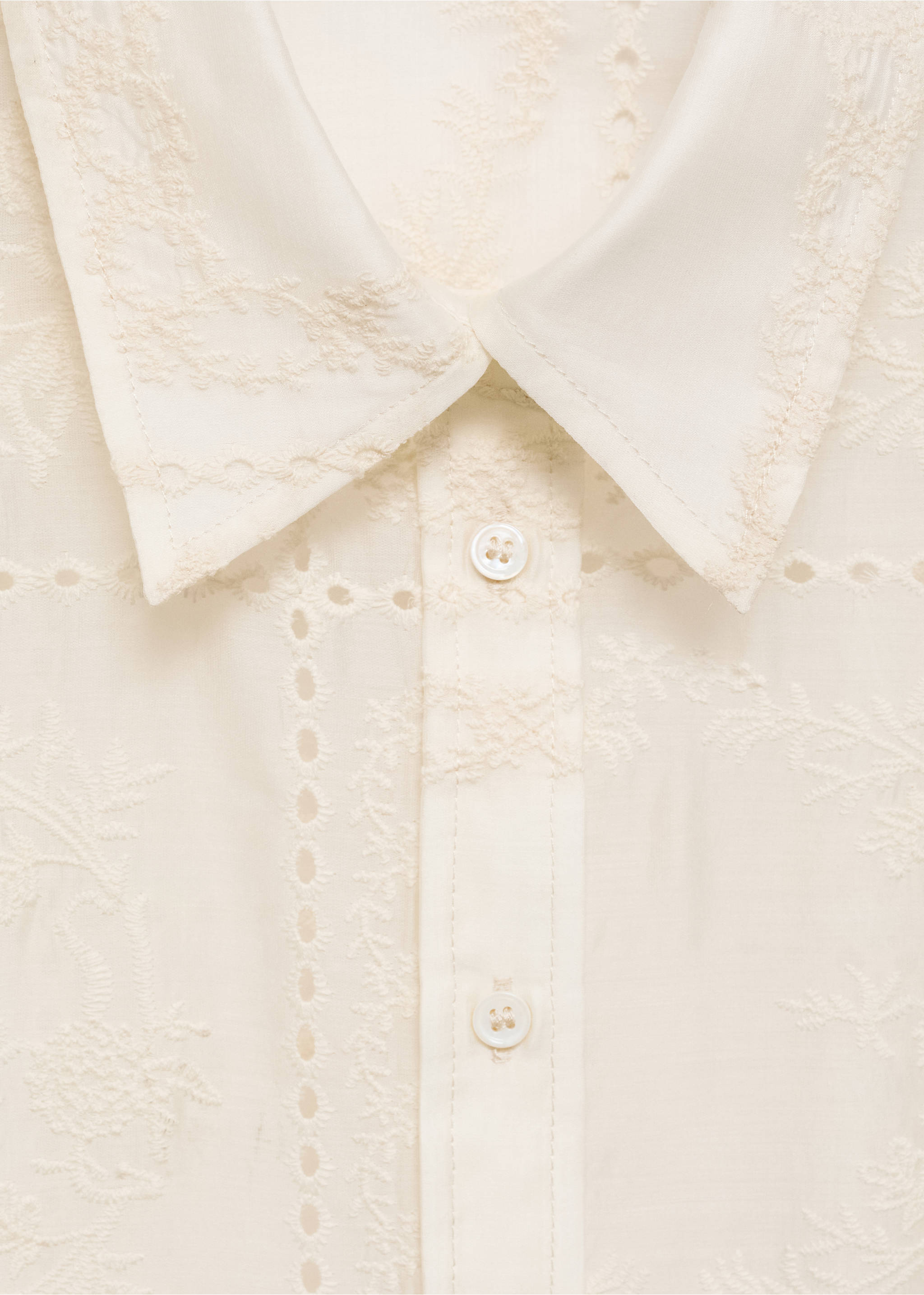 Floral-embroidered lyocell shirt - Details of the article 8, Ecru. Ref: 87035743-00.