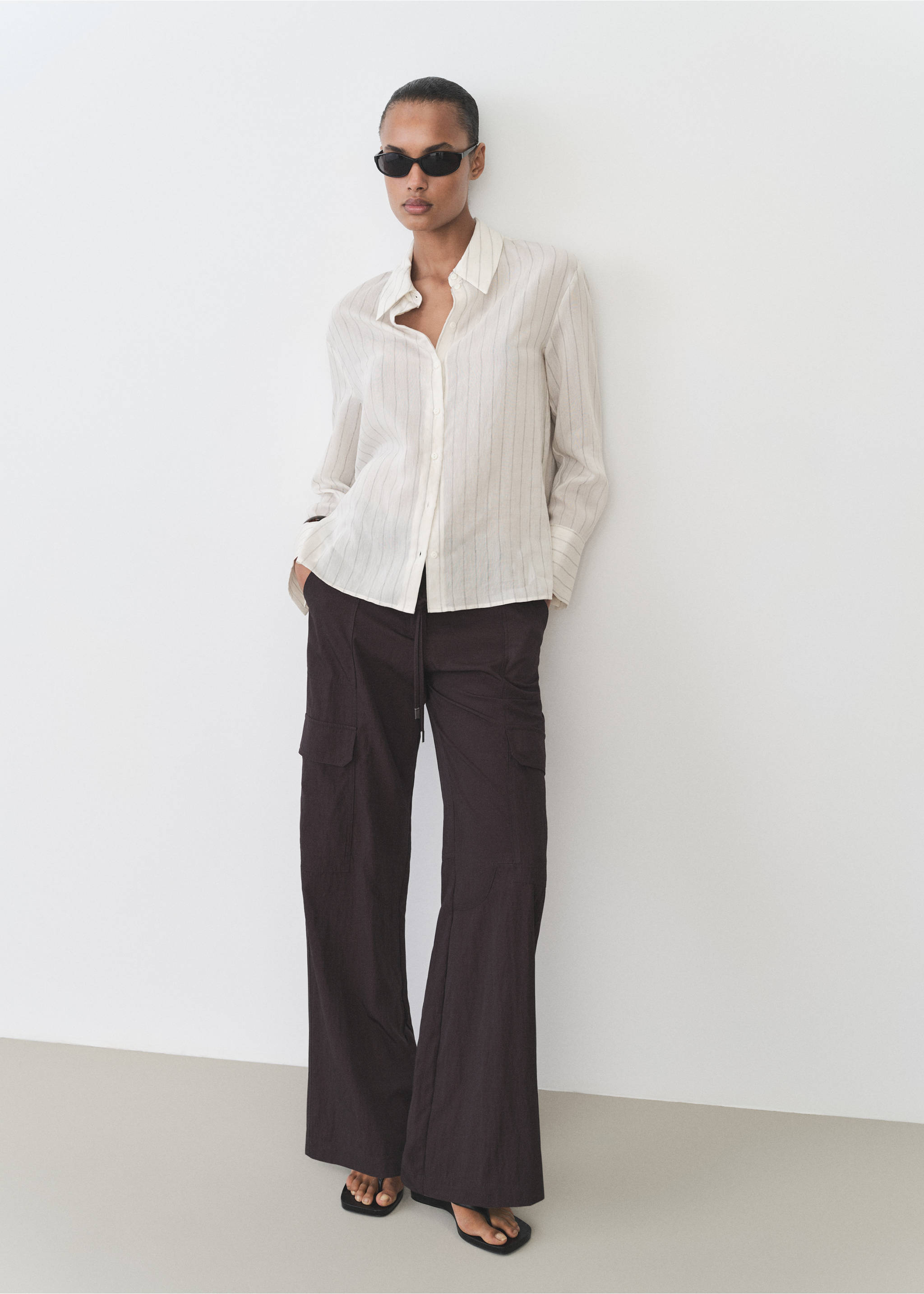 Camisa estampado rayas - Plano general, Crudo. Ref: 87035744-00.