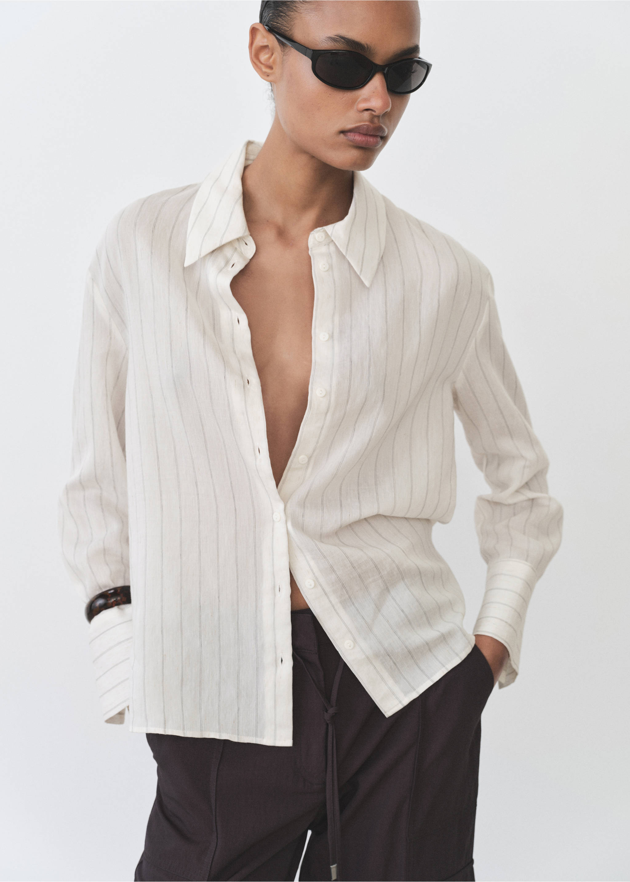 Camisa estampado rayas - Plano medio, Crudo. Ref: 87035744-00.