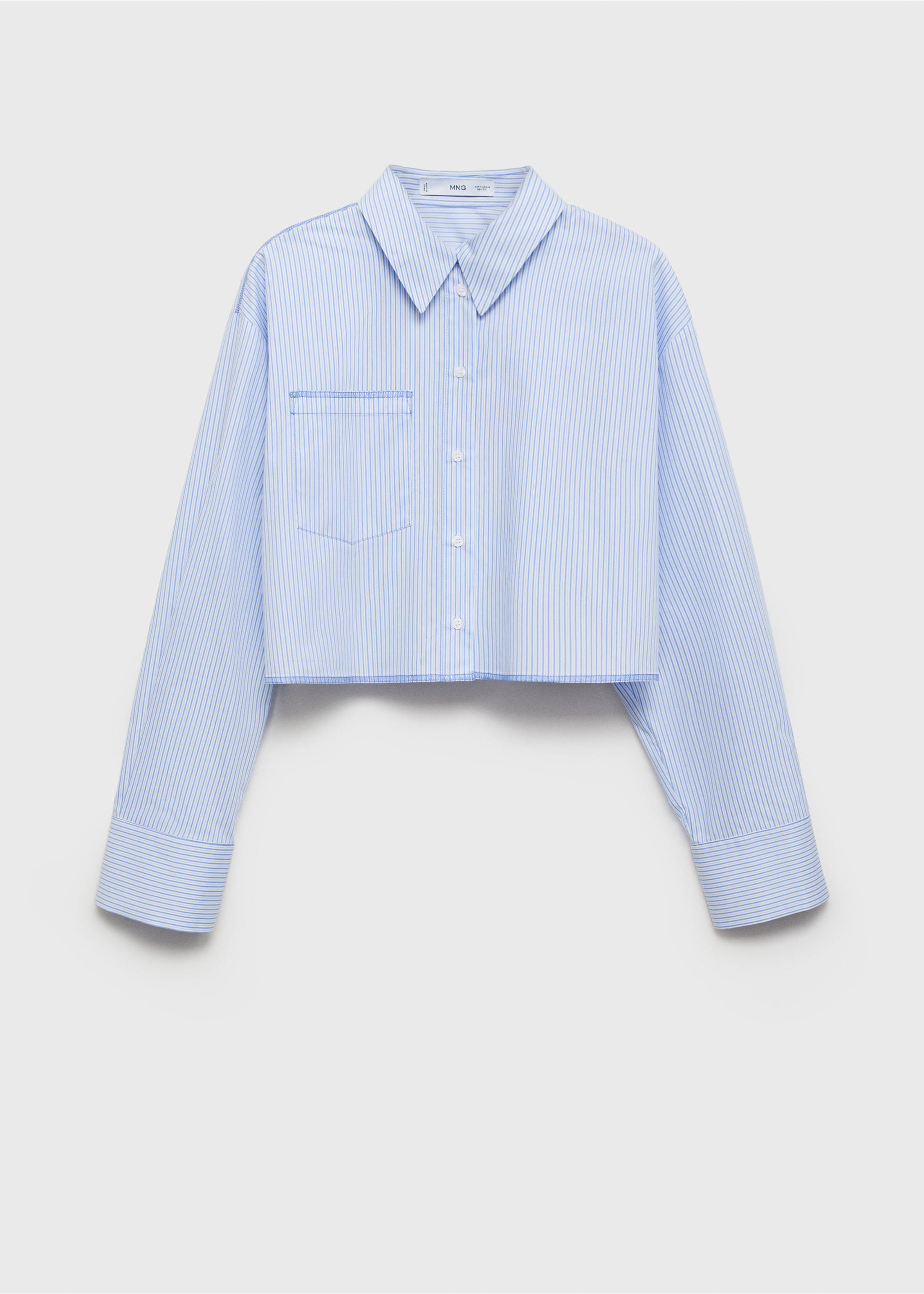 Striped cropped shirt with stitching detail - Article without model, Blue. Ref: 87035745-00.