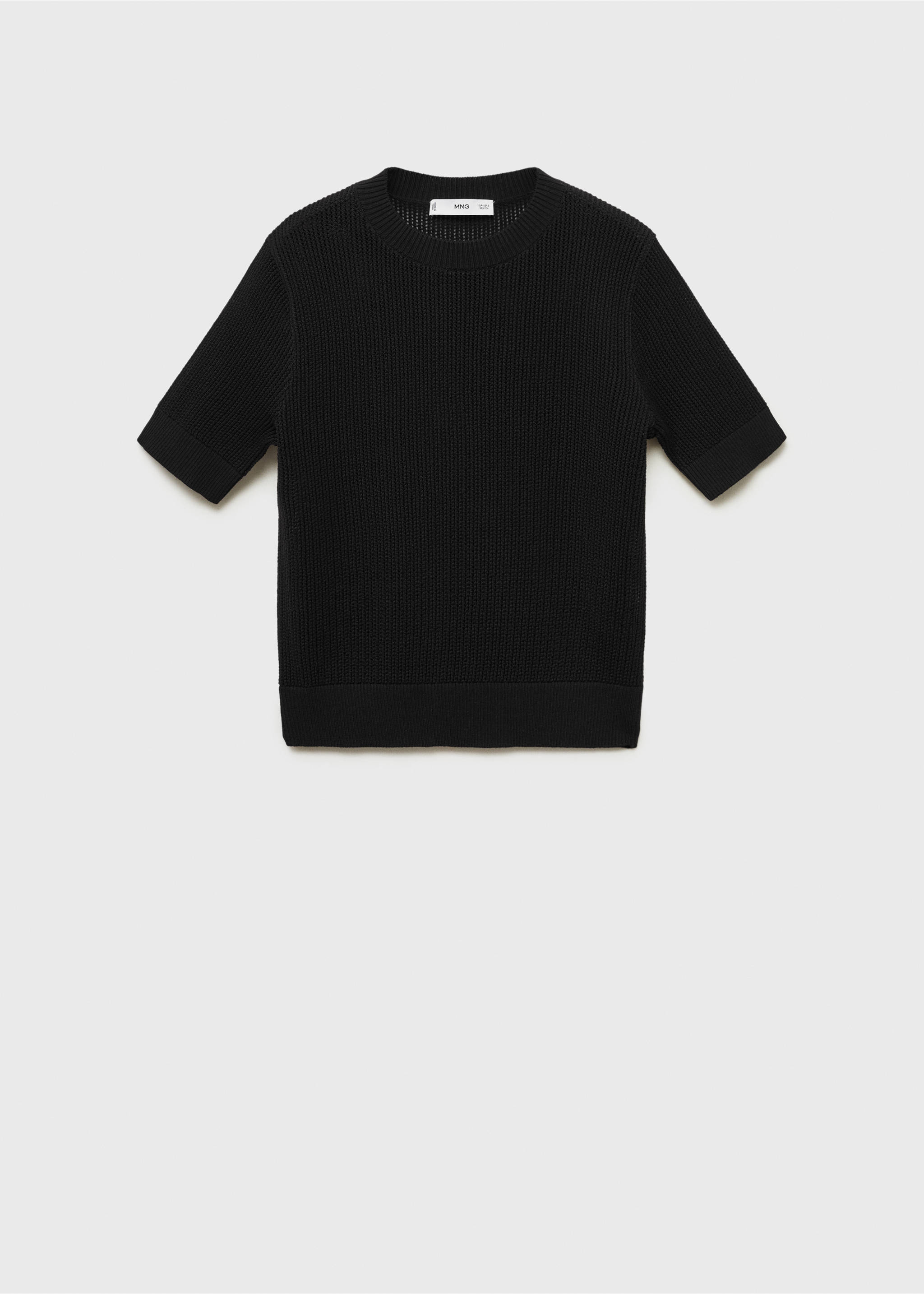 Short-sleeved openwork knitted sweater - Article without model, Black. Ref: 87035747-00.