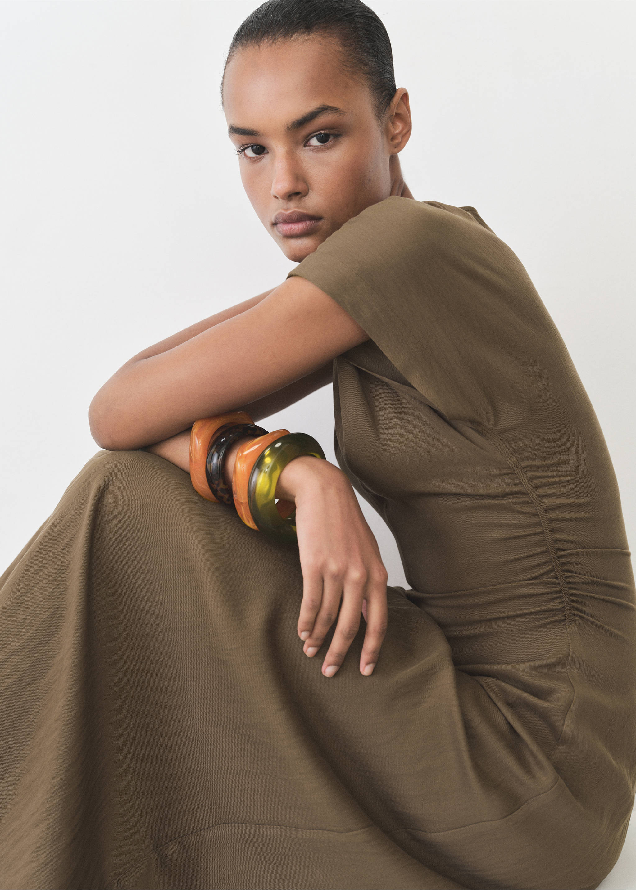 Robe en lyocell mélangé avec détails drapés - Détail de l'article 2, Marron moyen. Ref: 87035753-00.