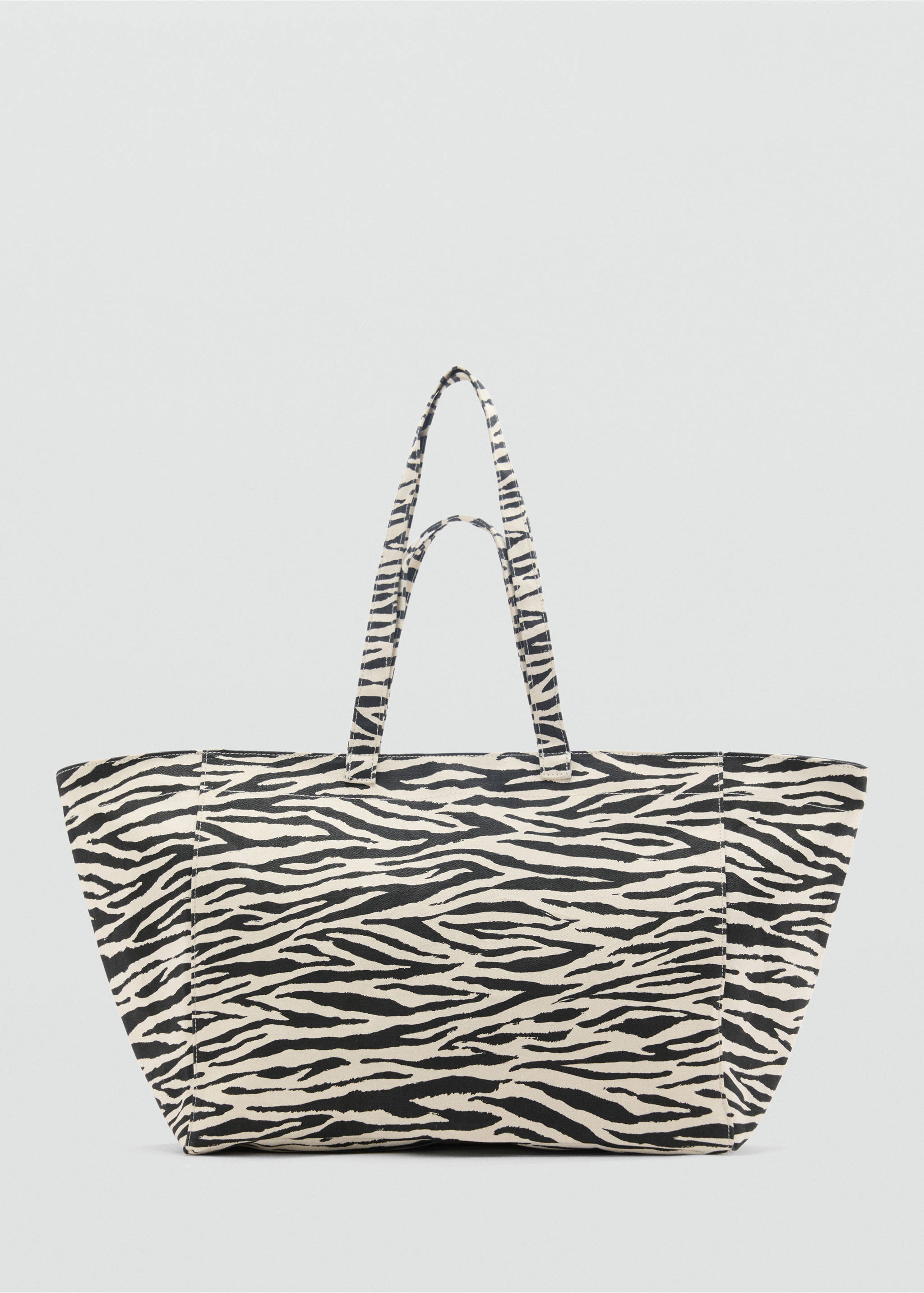 Zebra-print cotton shopper bag - Article without model, Black. Ref: 87035754-00.