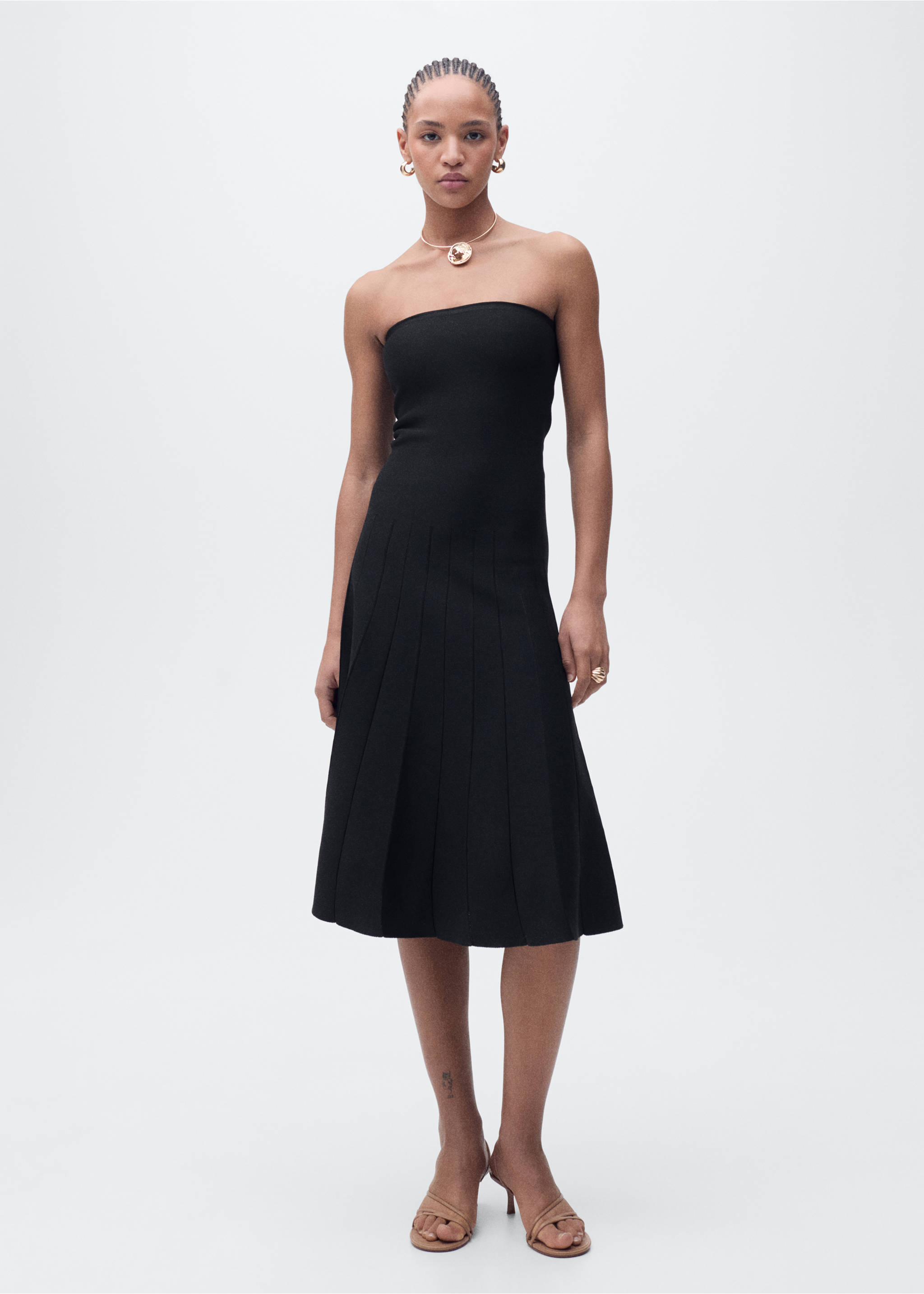 Schulterfreies A-Linien-Strickkleid - Allgemeine Ansicht, Schwarz. Ref: 87035763-00.