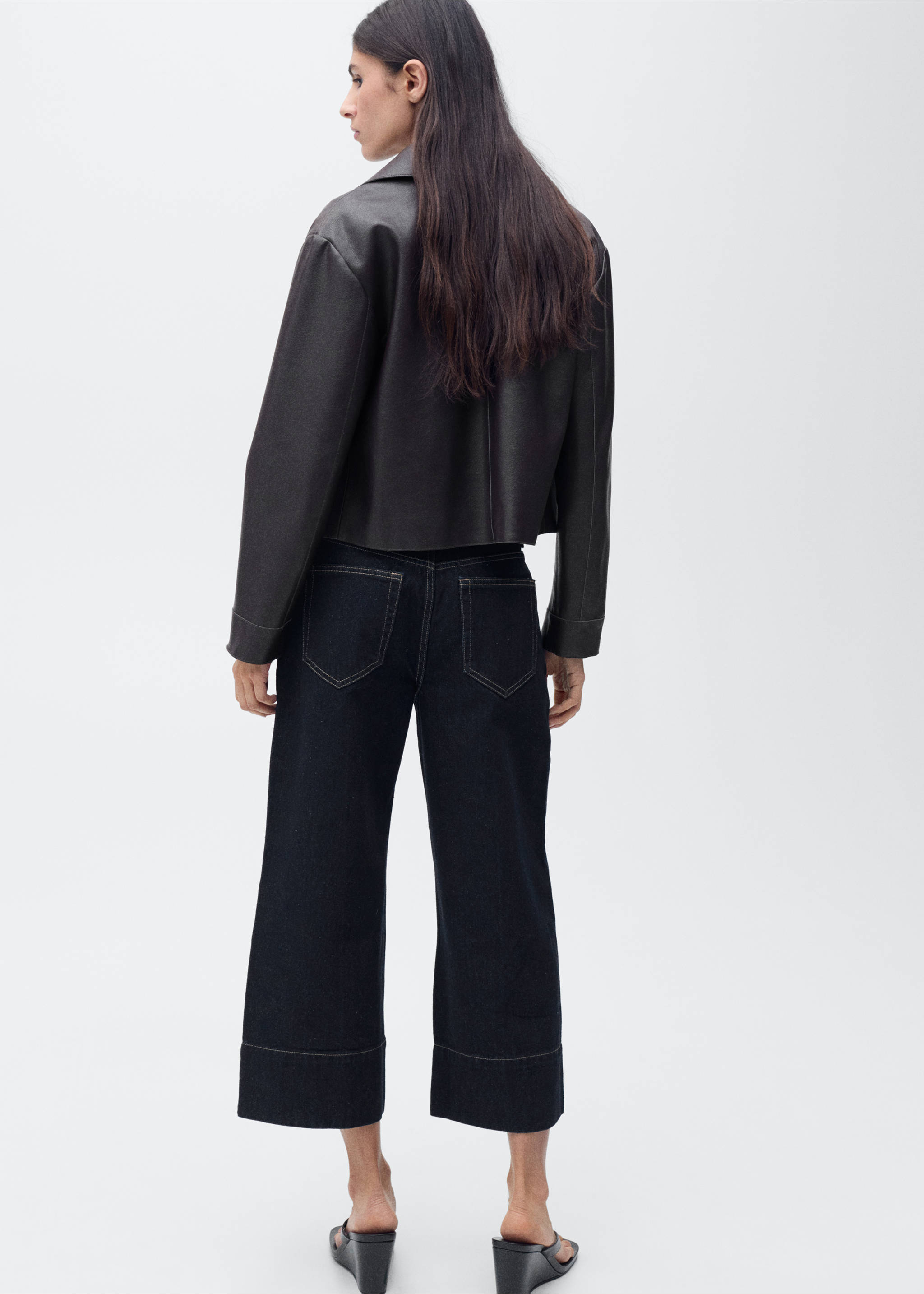 Wide leg cropped jeans with seam detail - Reverse of the article, Open Blue. Ref: 87035766-00.