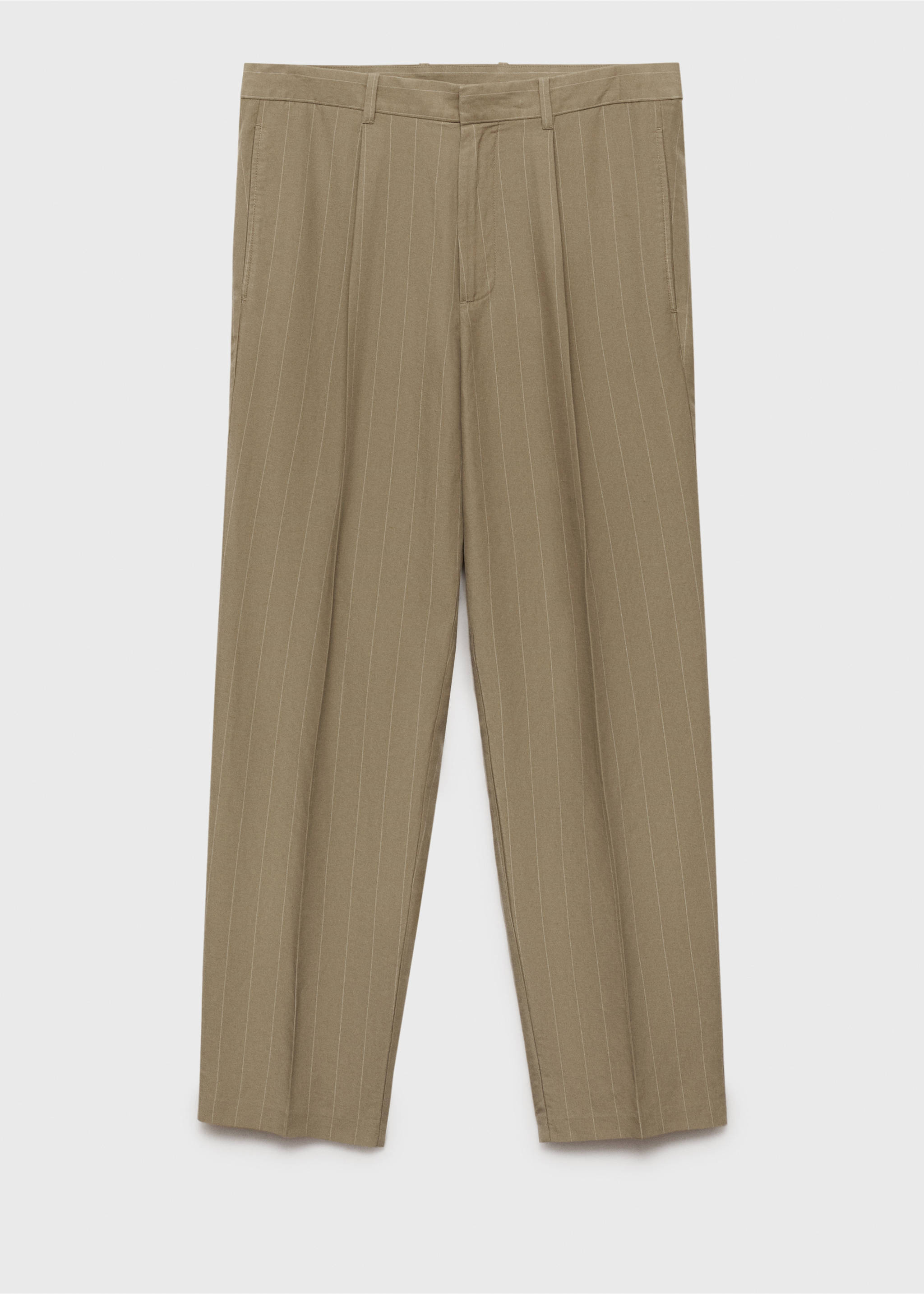 Pantalon lin fines rayures - Article sans modèle, Kaki. Ref: 87035918-00.