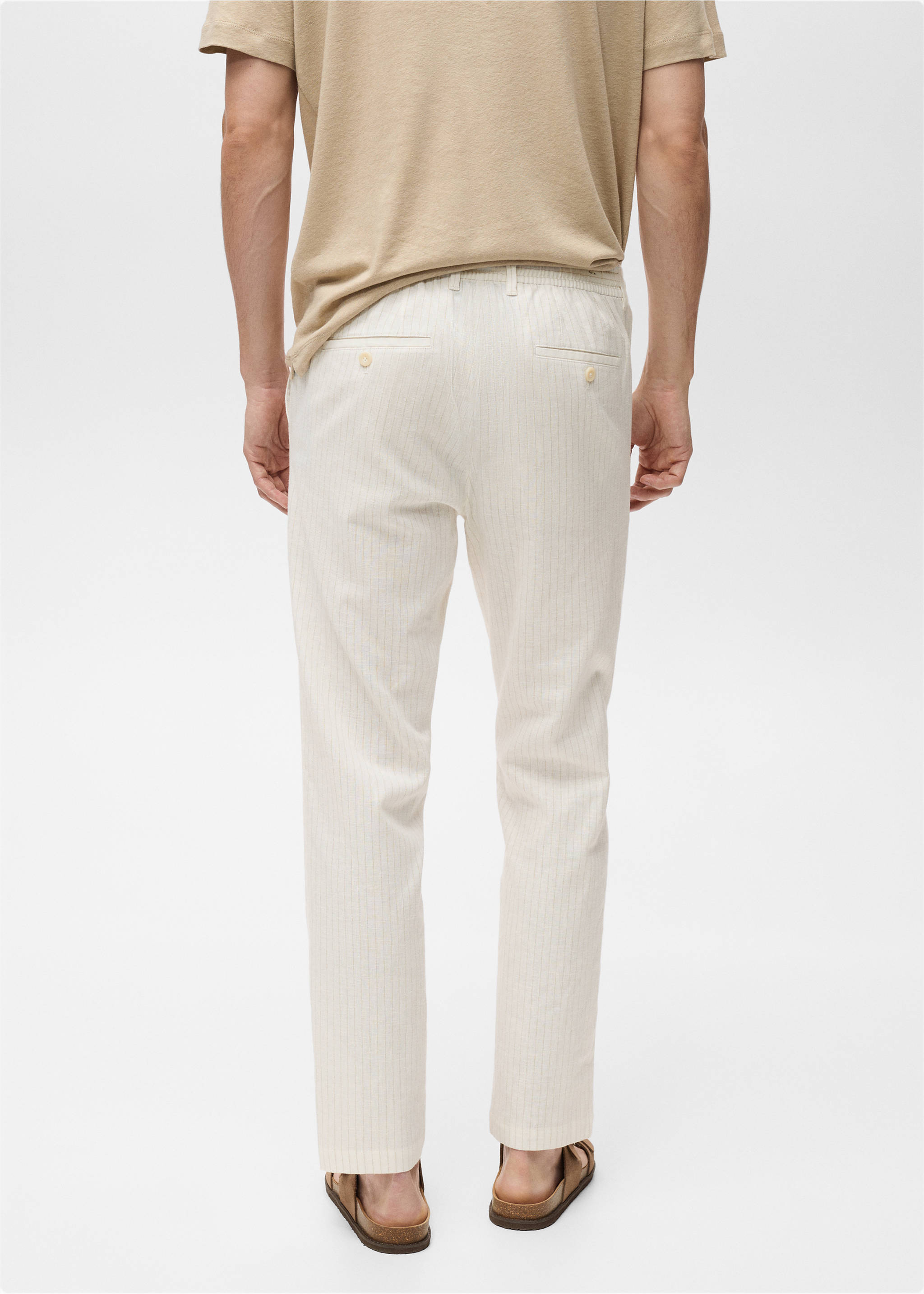 Pantalon lin fines rayures - Verso de l’article, Ivoire. Ref: 87035919-00.