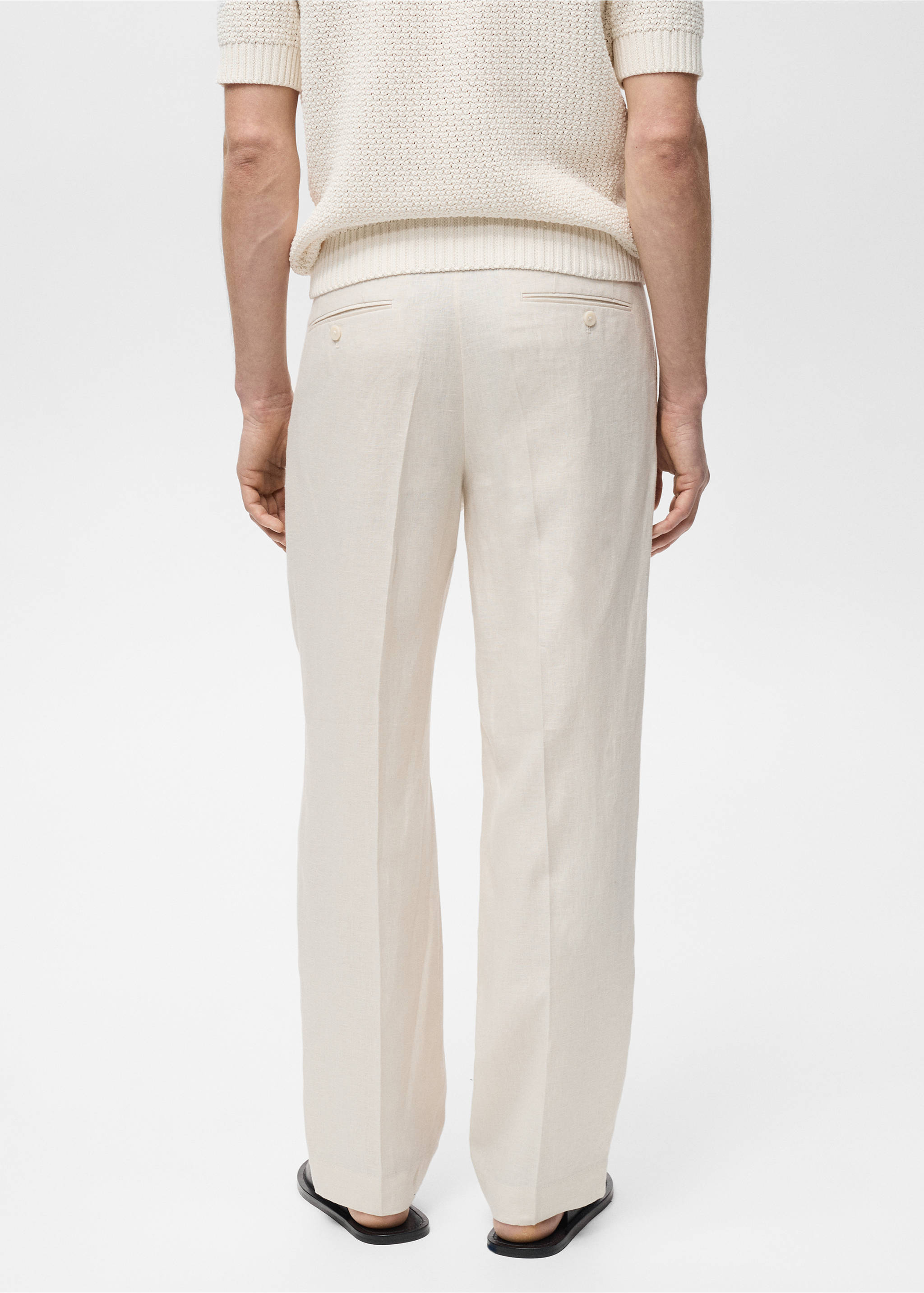 Kalhoty ze 100% lnu se záševky - Zadní strana zboží, Slonová kost. Ref: 87035920-00.