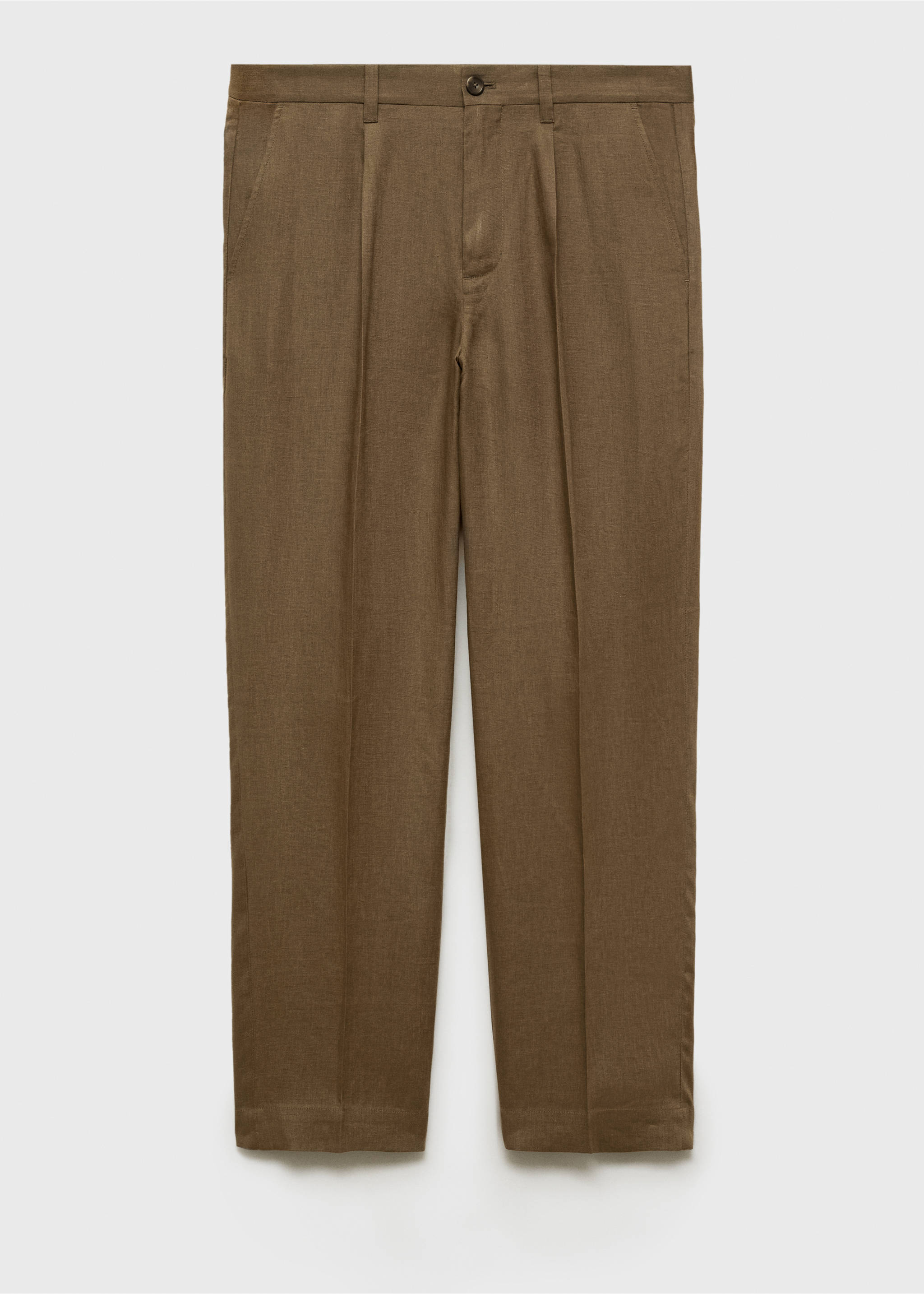 100% linen pleated trousers - Article without model, Medium Green. Ref: 87035920-00.