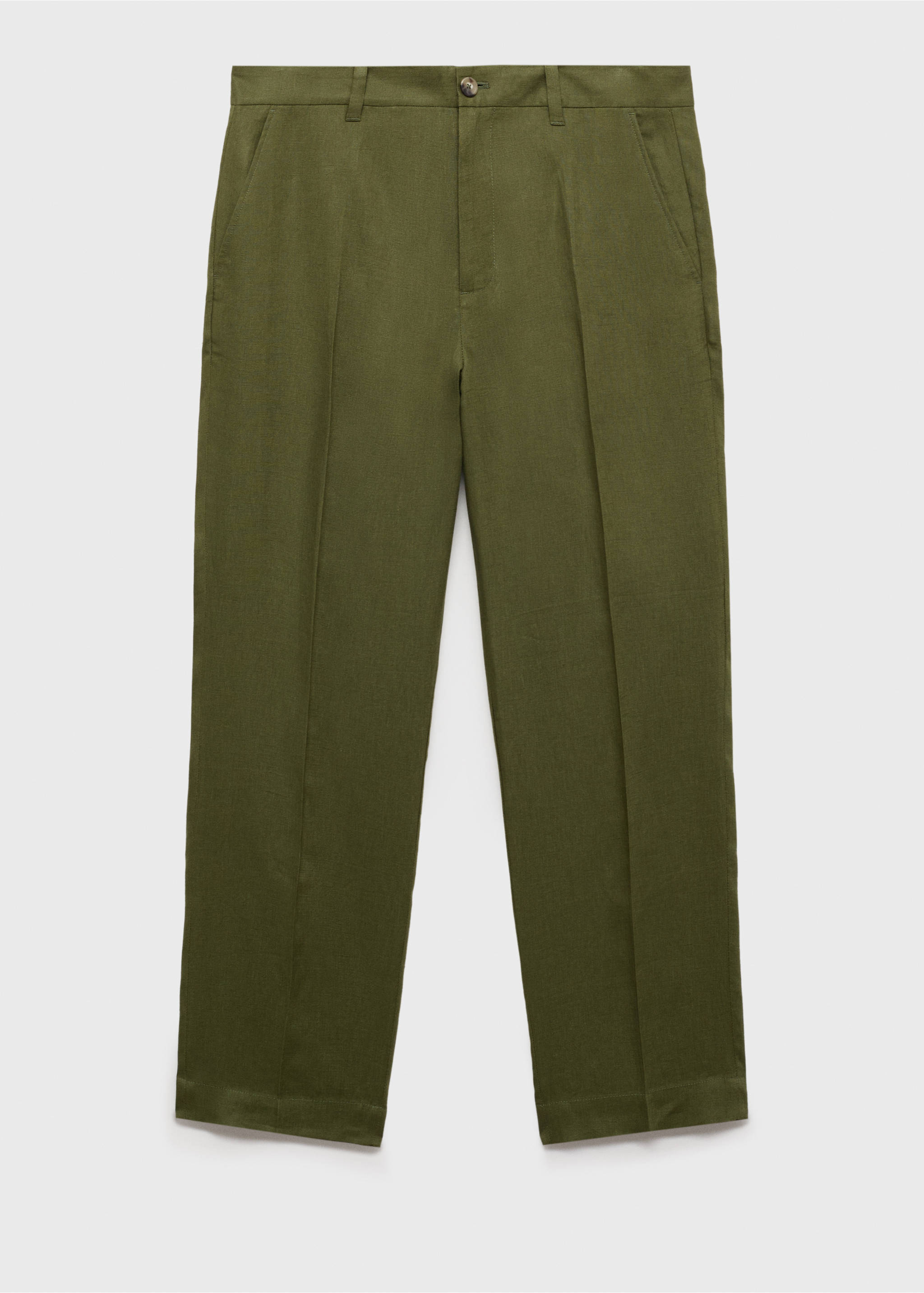 100% linen regular-fit trousers - Article without model, Green. Ref: 87035921-00.
