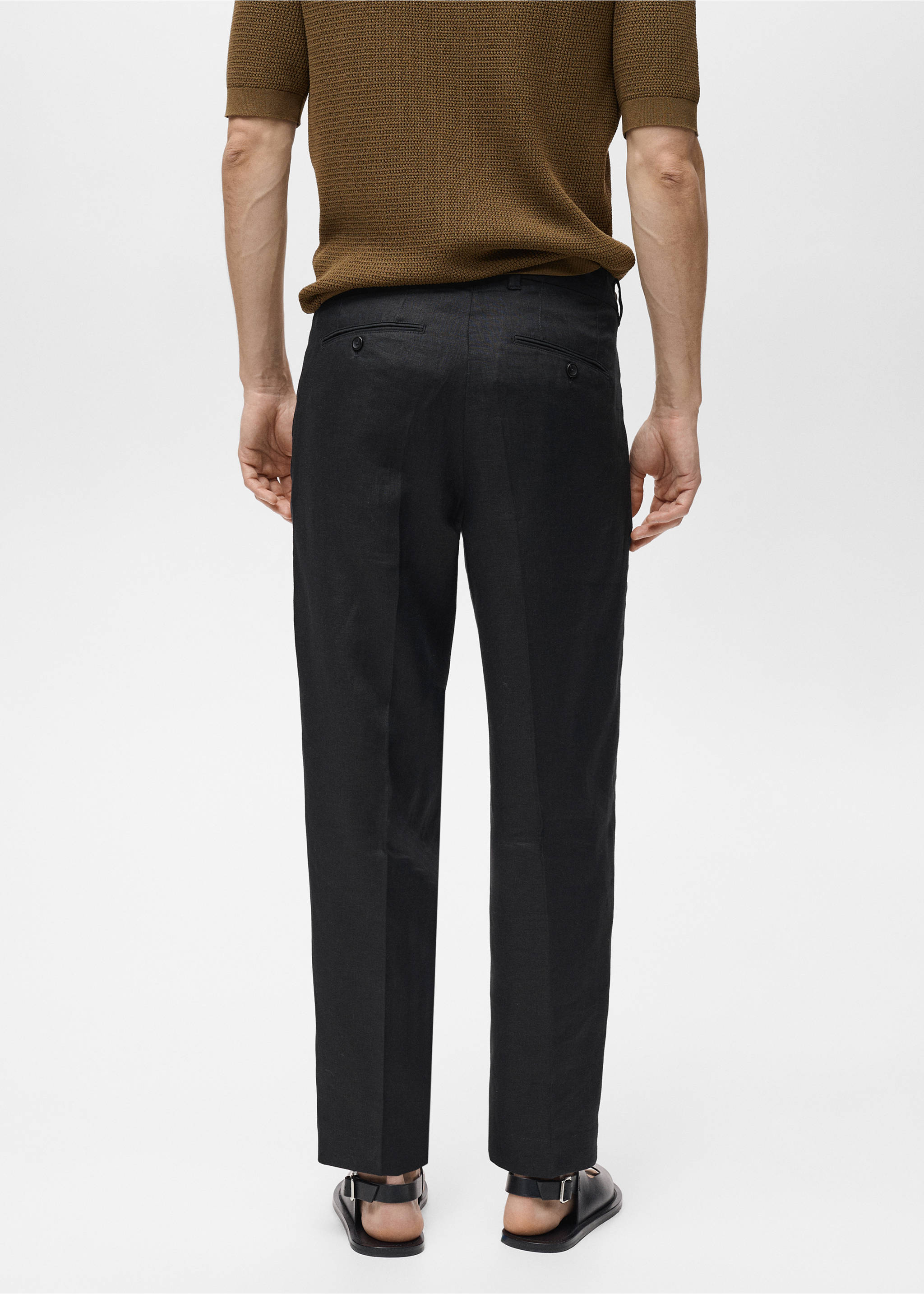 100% linen regular-fit trousers - Reverse of the article, Black. Ref: 87035921-00.