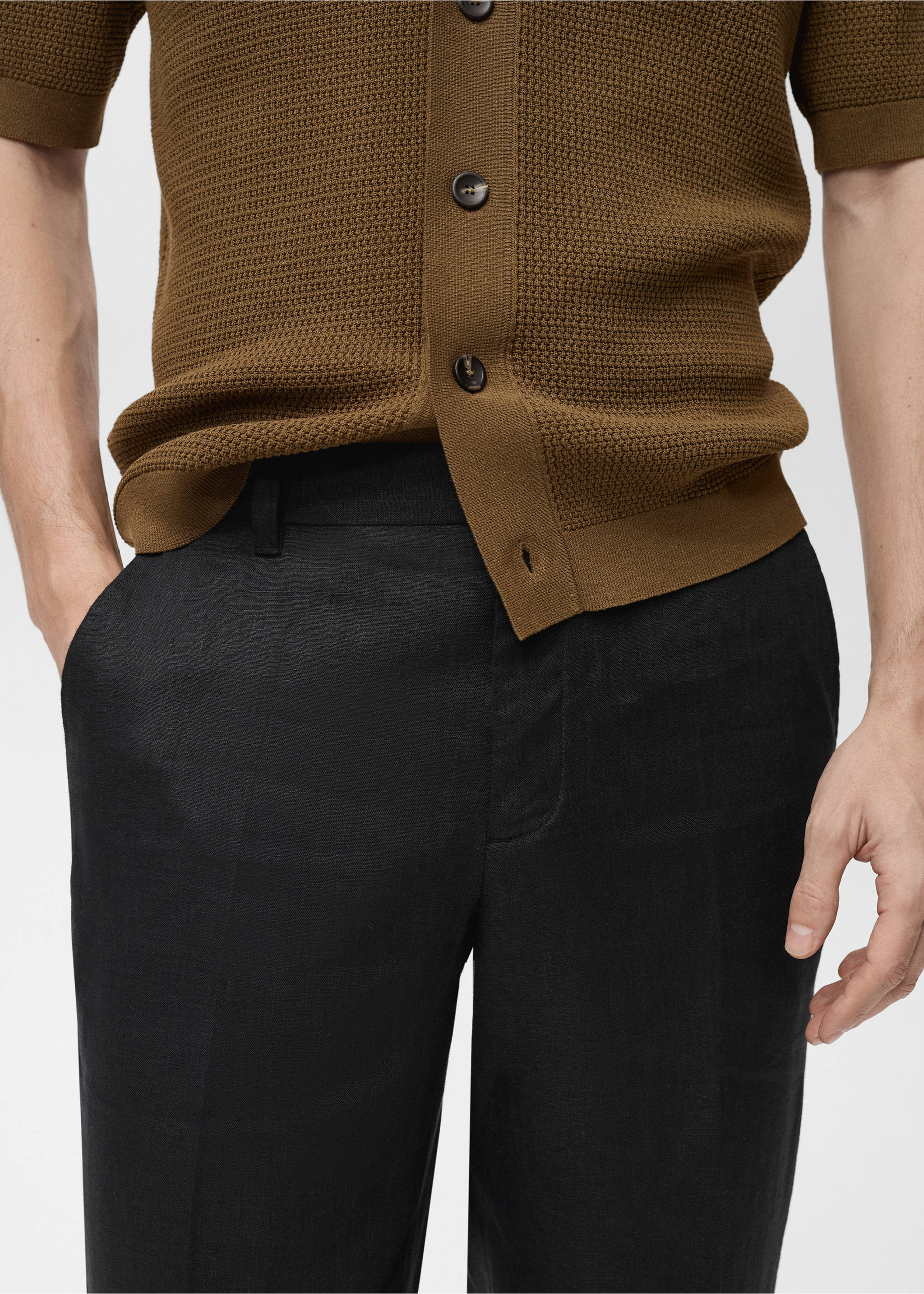 100% linen regular-fit trousers - Details of the article 1, Black. Ref: 87035921-00.