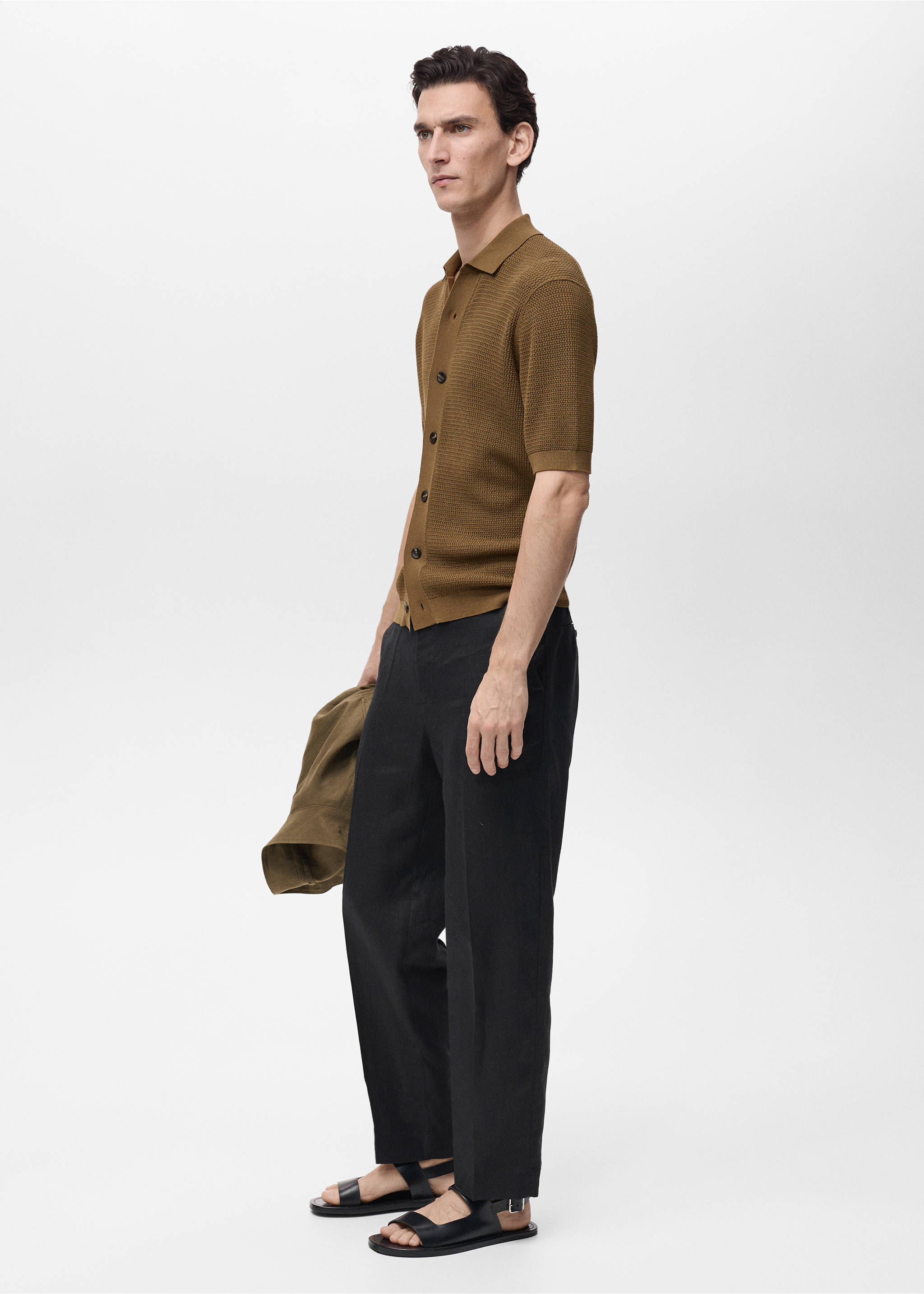 100% linen regular-fit trousers - Details of the article 2, Black. Ref: 87035921-00.