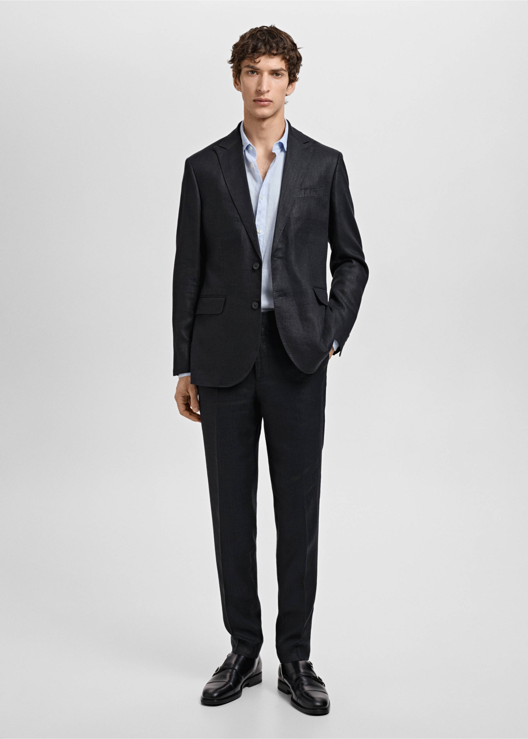 Amalfi 100% linen slim-fit suit jacket - General plane, Black. Ref: 87035925-00.