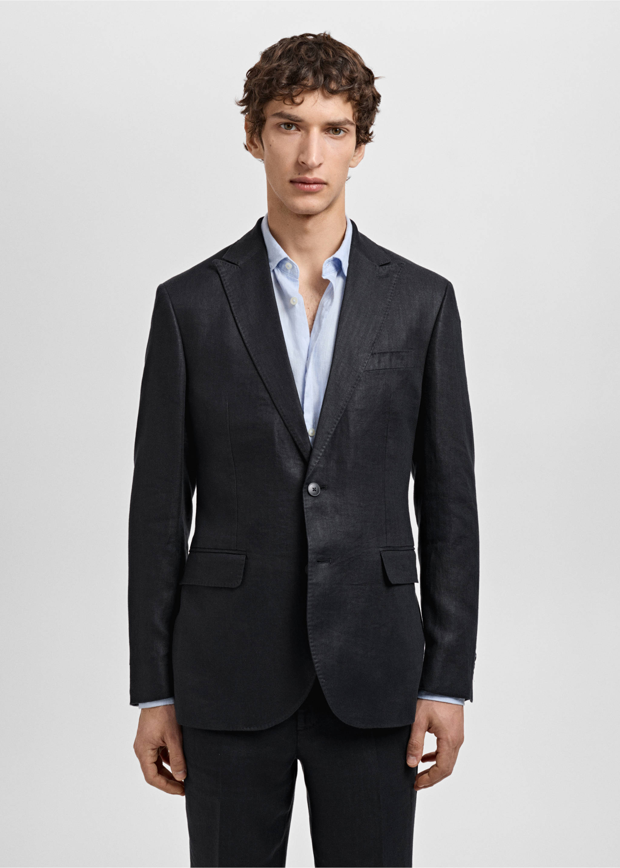 Amalfi 100% linen slim-fit suit jacket - Medium plane, Black. Ref: 87035925-00.