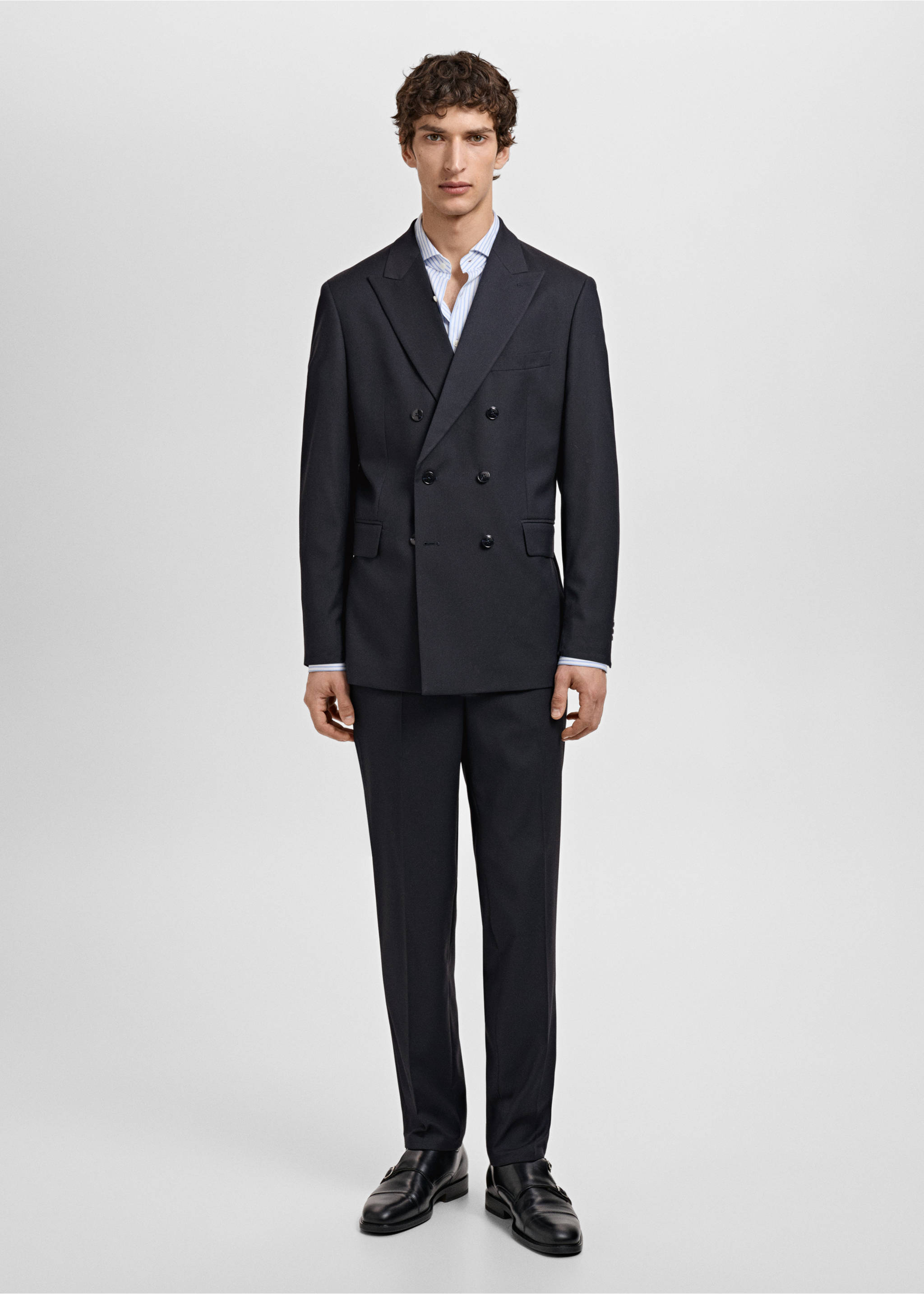 Monaco double-breasted slim-fit suit jacket - General plane, Dark Navy. Ref: 87035928-00.