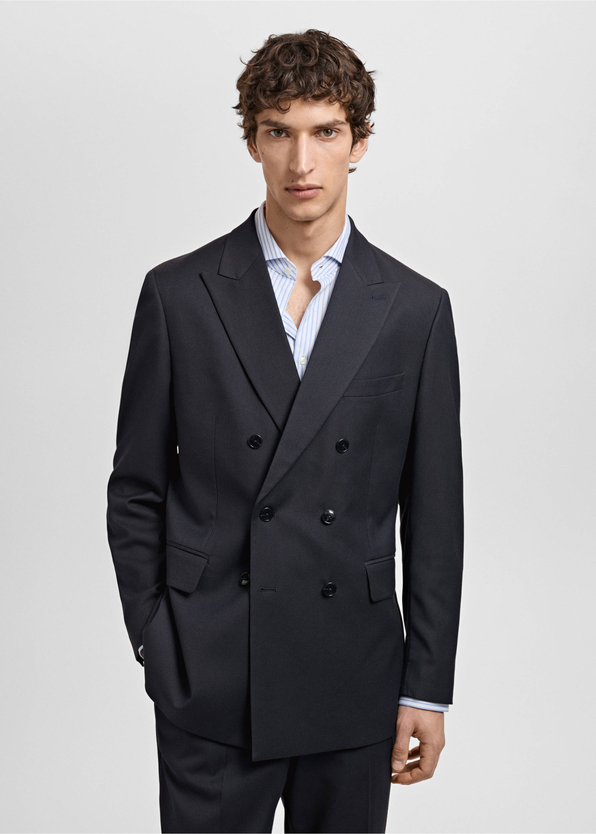Monaco double-breasted slim-fit suit jacket - Medium plane, Dark Navy. Ref: 87035928-00.
