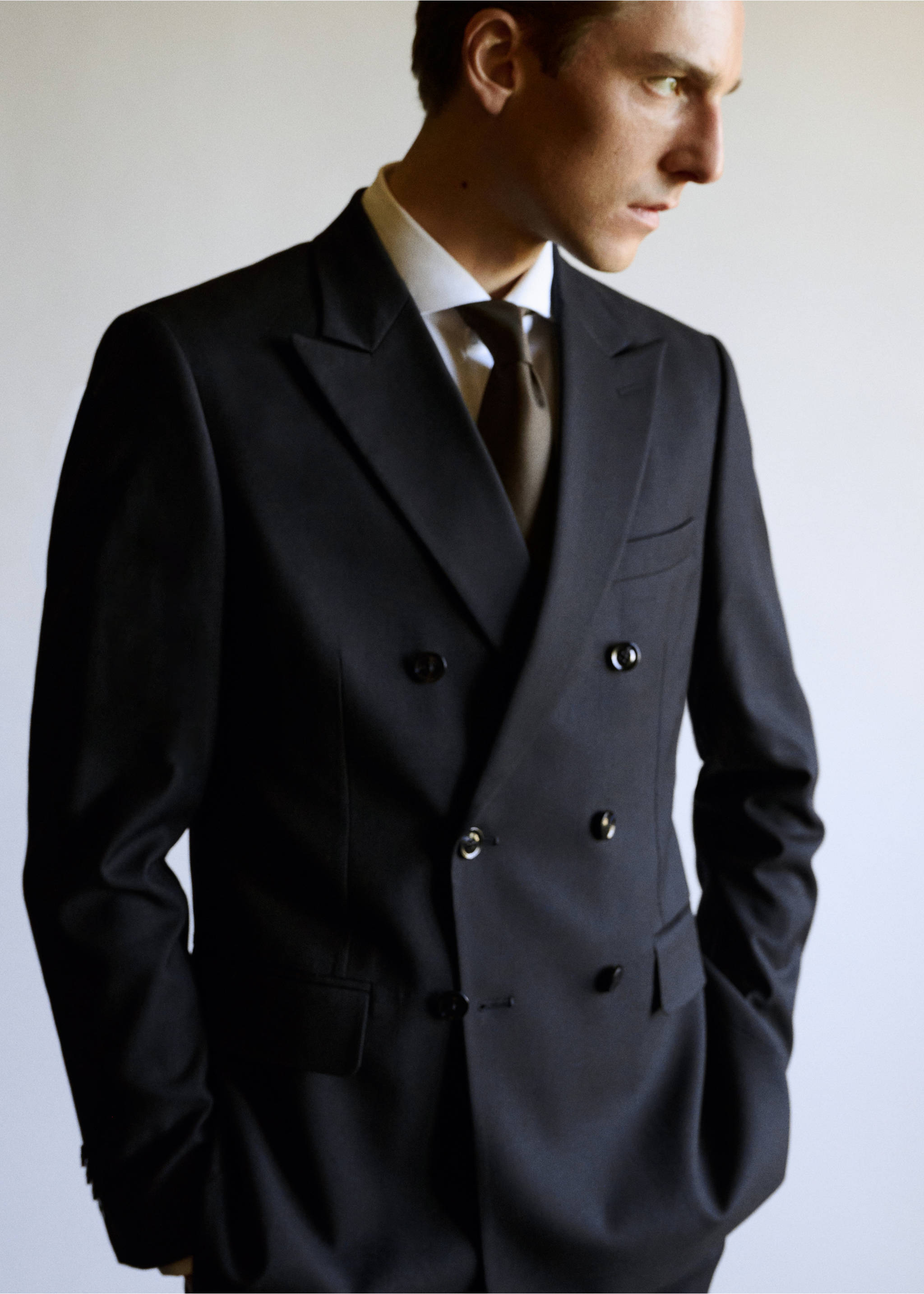 Monaco double-breasted slim-fit suit jacket - Details of the article 3, Dark Navy. Ref: 87035928-00.
