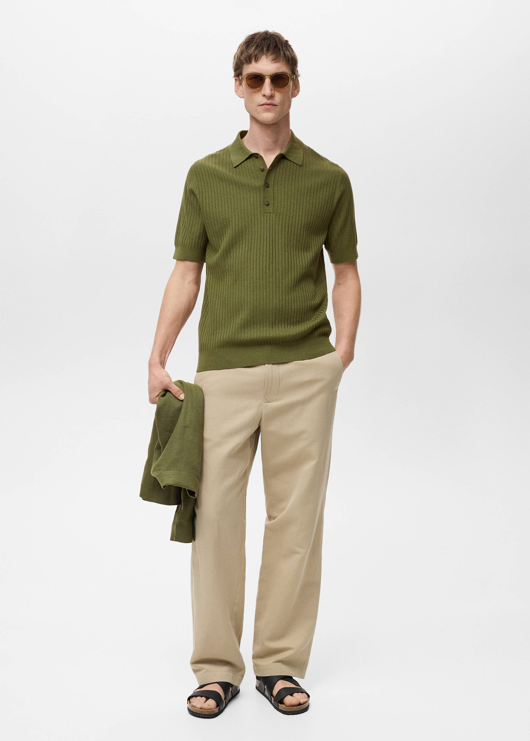 Rib-knit cotton-blend polo shirt - General plane
