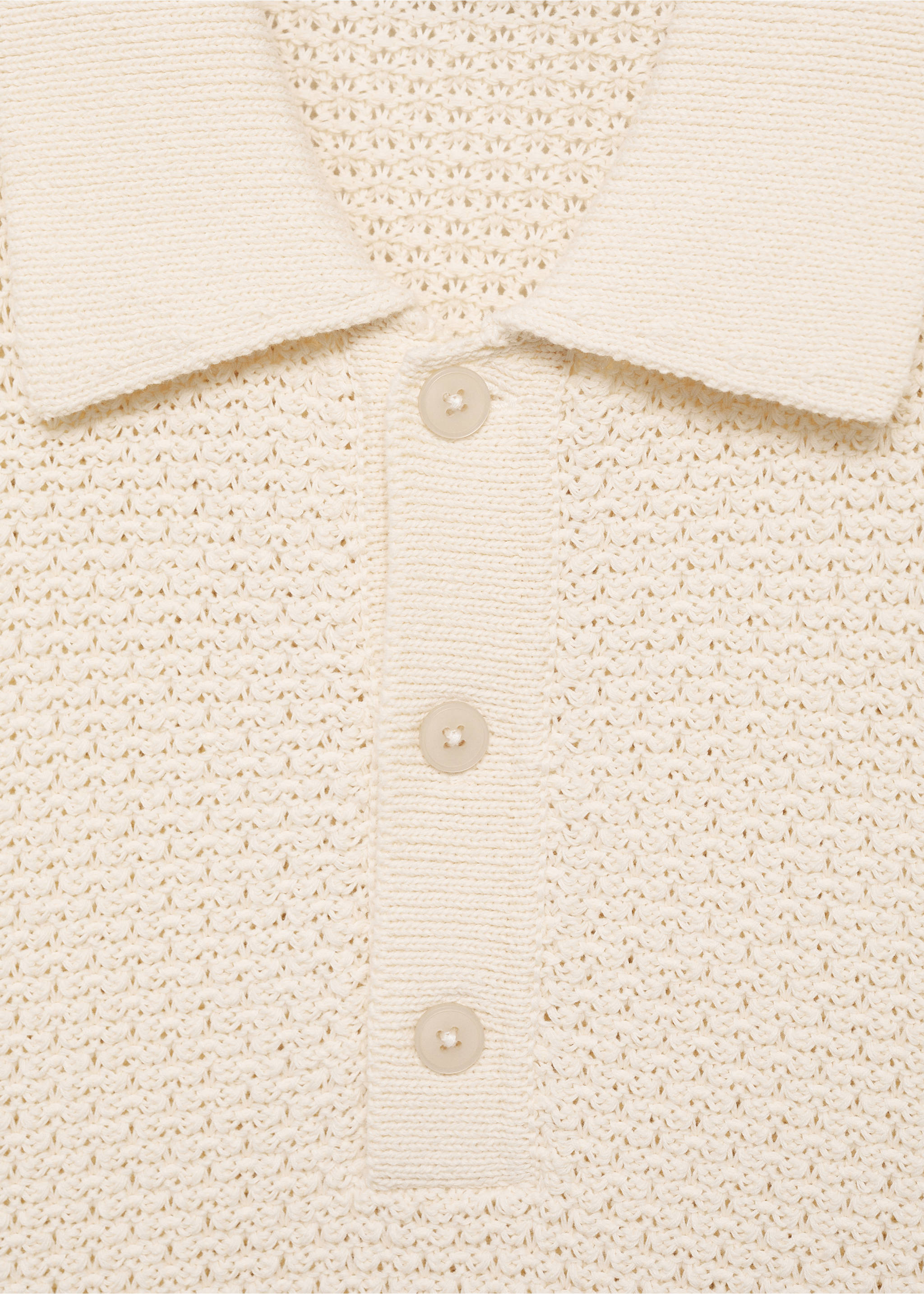 Strick-Poloshirt aus Baumwolle mit Lochmuster - Detail des Artikels 8, Elfenbeinweiß. Ref: 87035936-00.