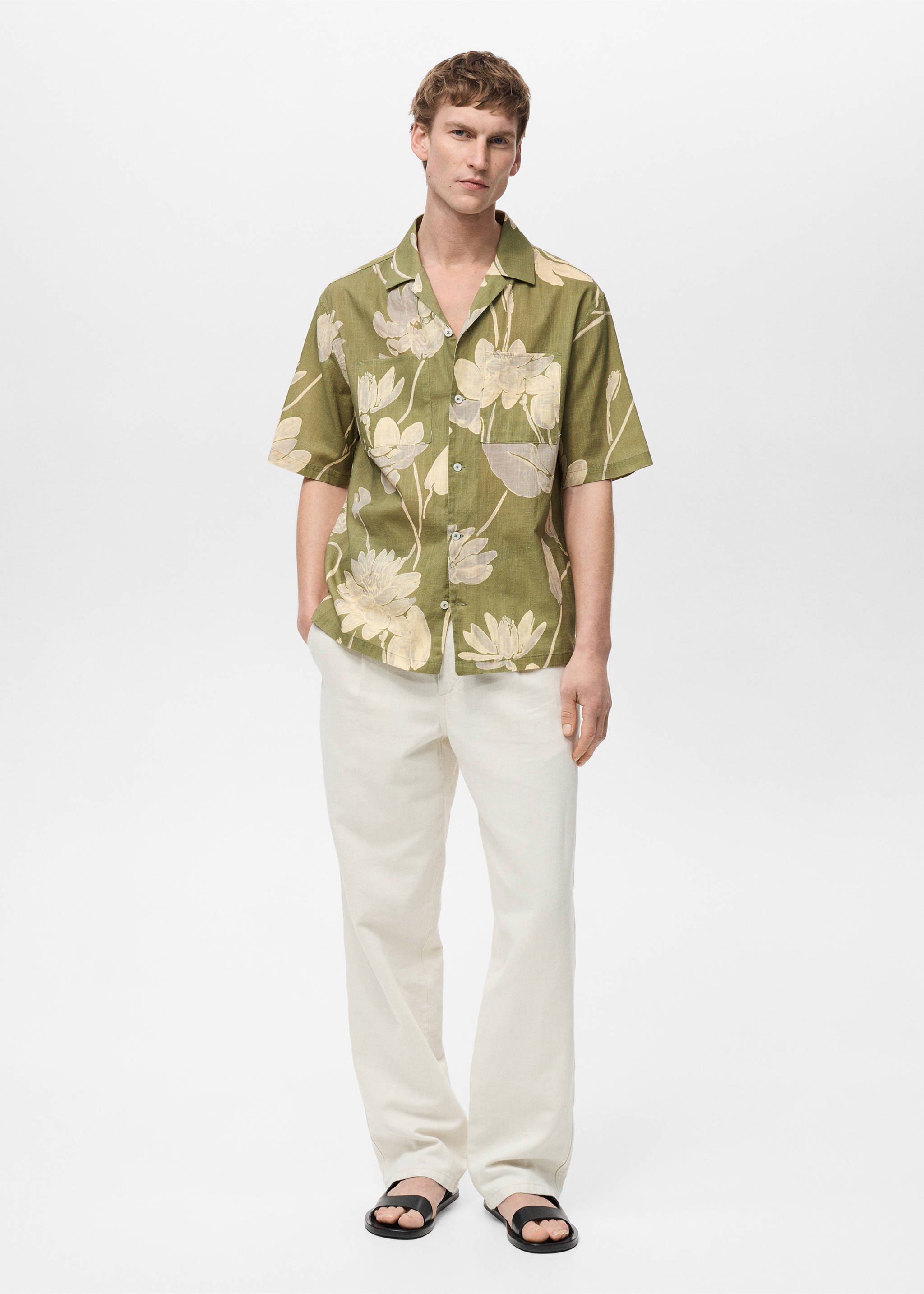 Baumwollhemd mit Blumenmuster - Allgemeine Ansicht, Grün. Ref: 87035938-00.