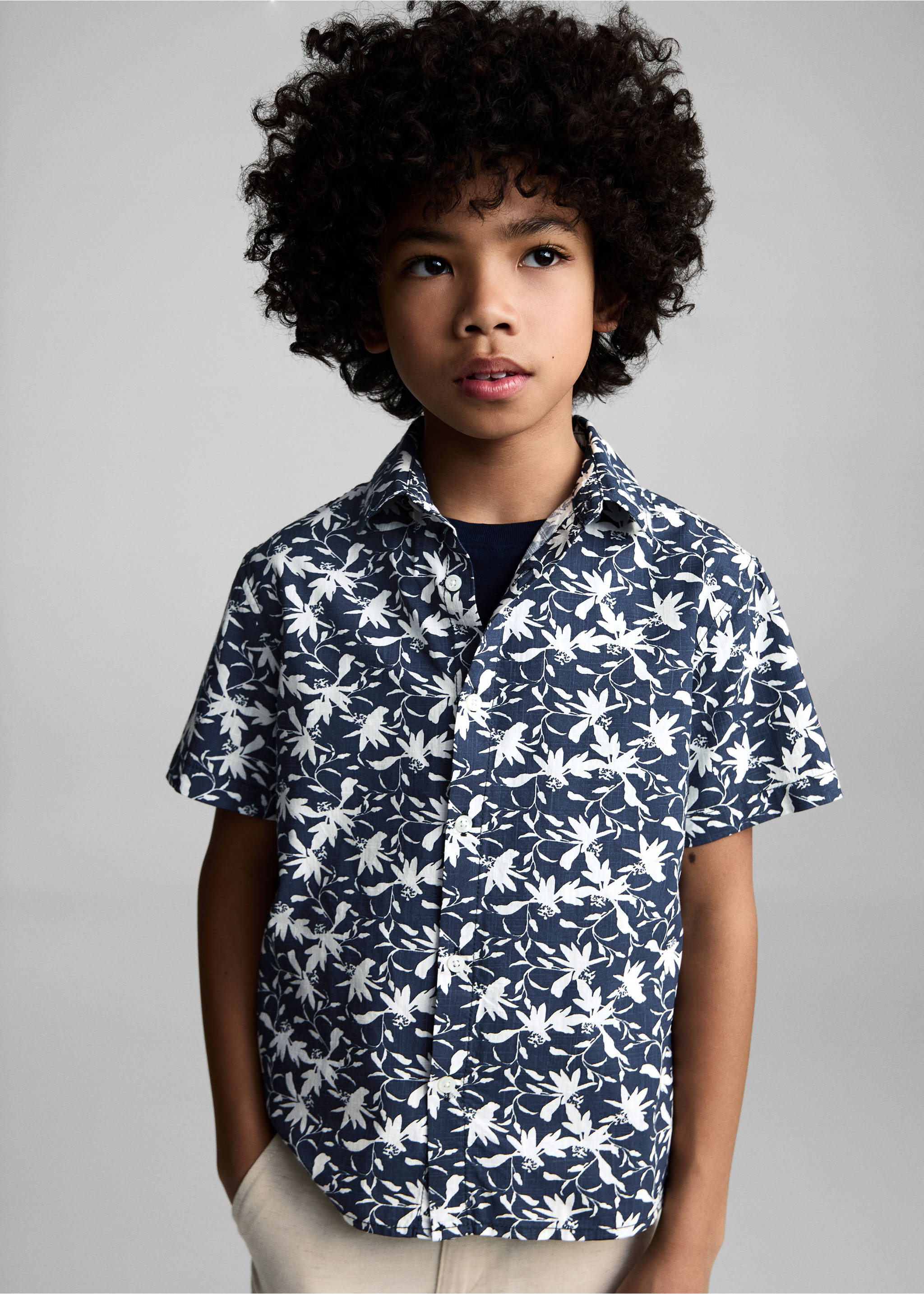 Tropical print shirt - Medium plane, Dark Navy. Ref: 87035941-00.