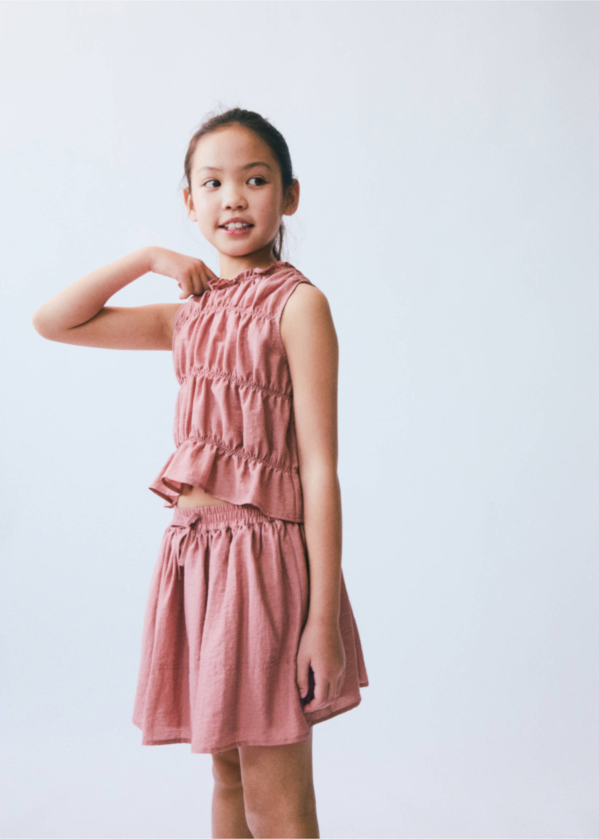 Linen skirt with elastic waist - Details of the article 5, Pink. Ref: 87035943-00.