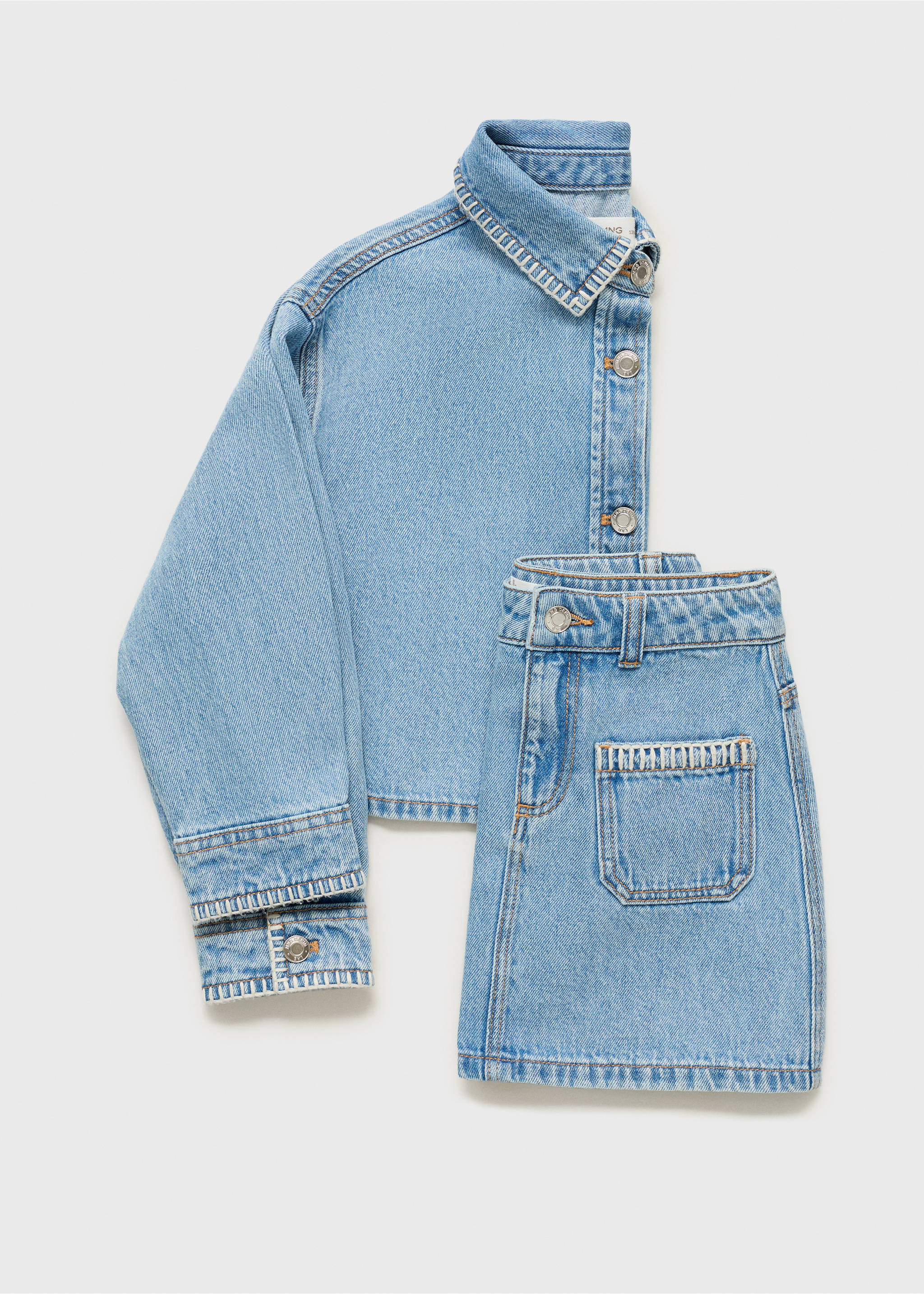 Jeansjacke in Cropped-Länge - Detail des Artikels 8, Mittelblau. Ref: 87035949-00.