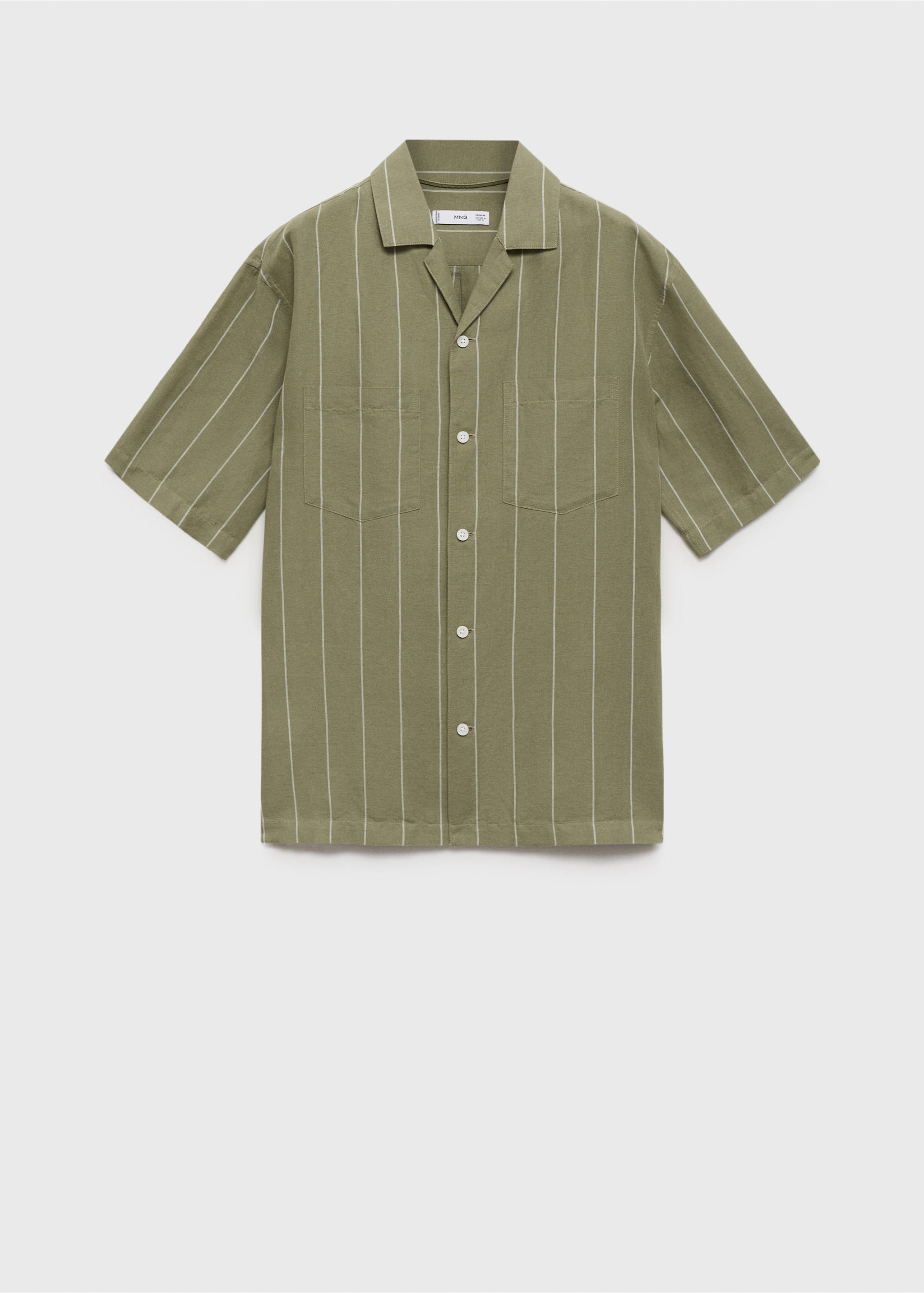 Linen bowling shirt with pinstripes - Article without model, Green. Ref: 87035952-00.