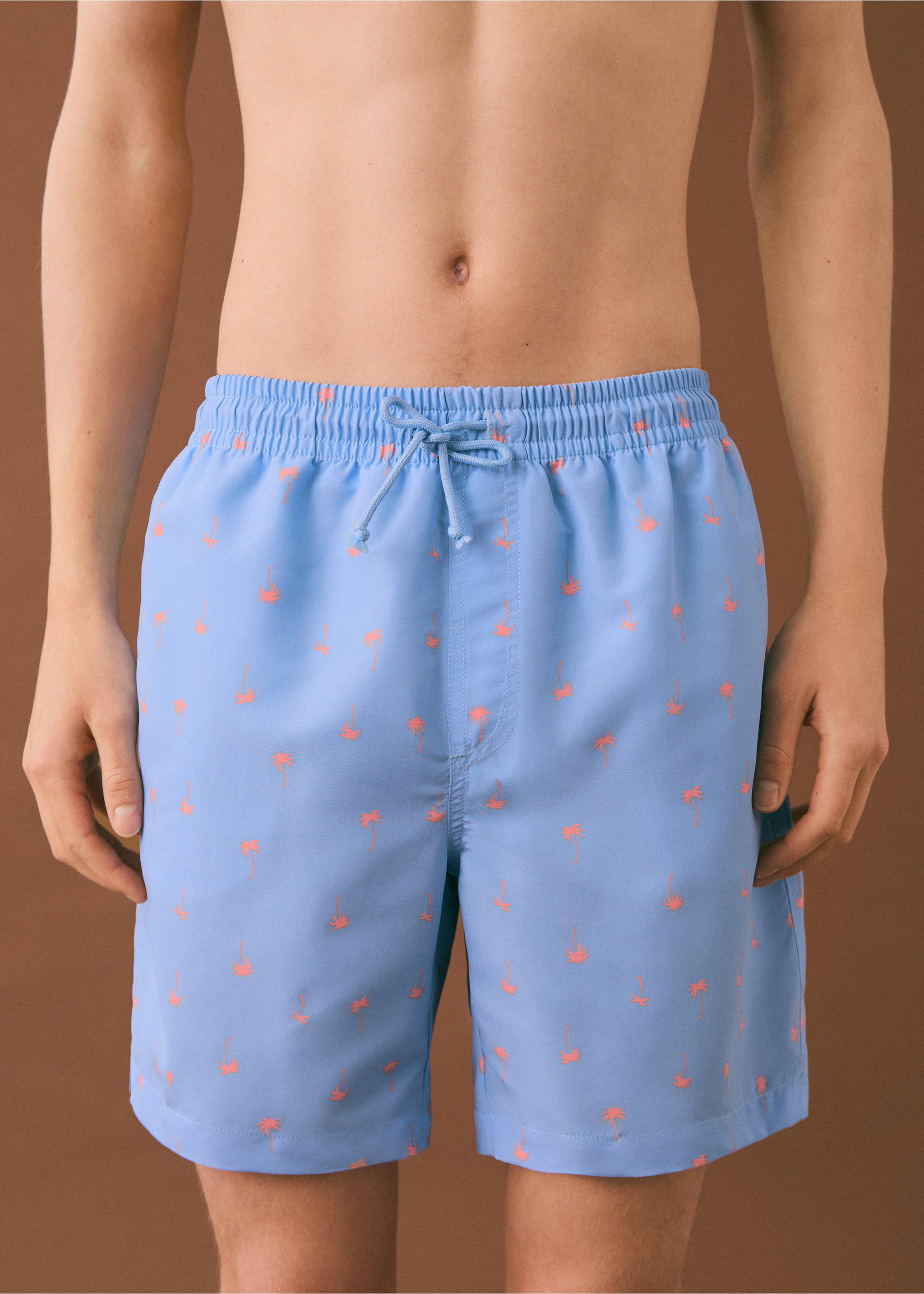 Palm trees print swimsuit trunks - Details of the article 1, Blue. Ref: 87035953-00.