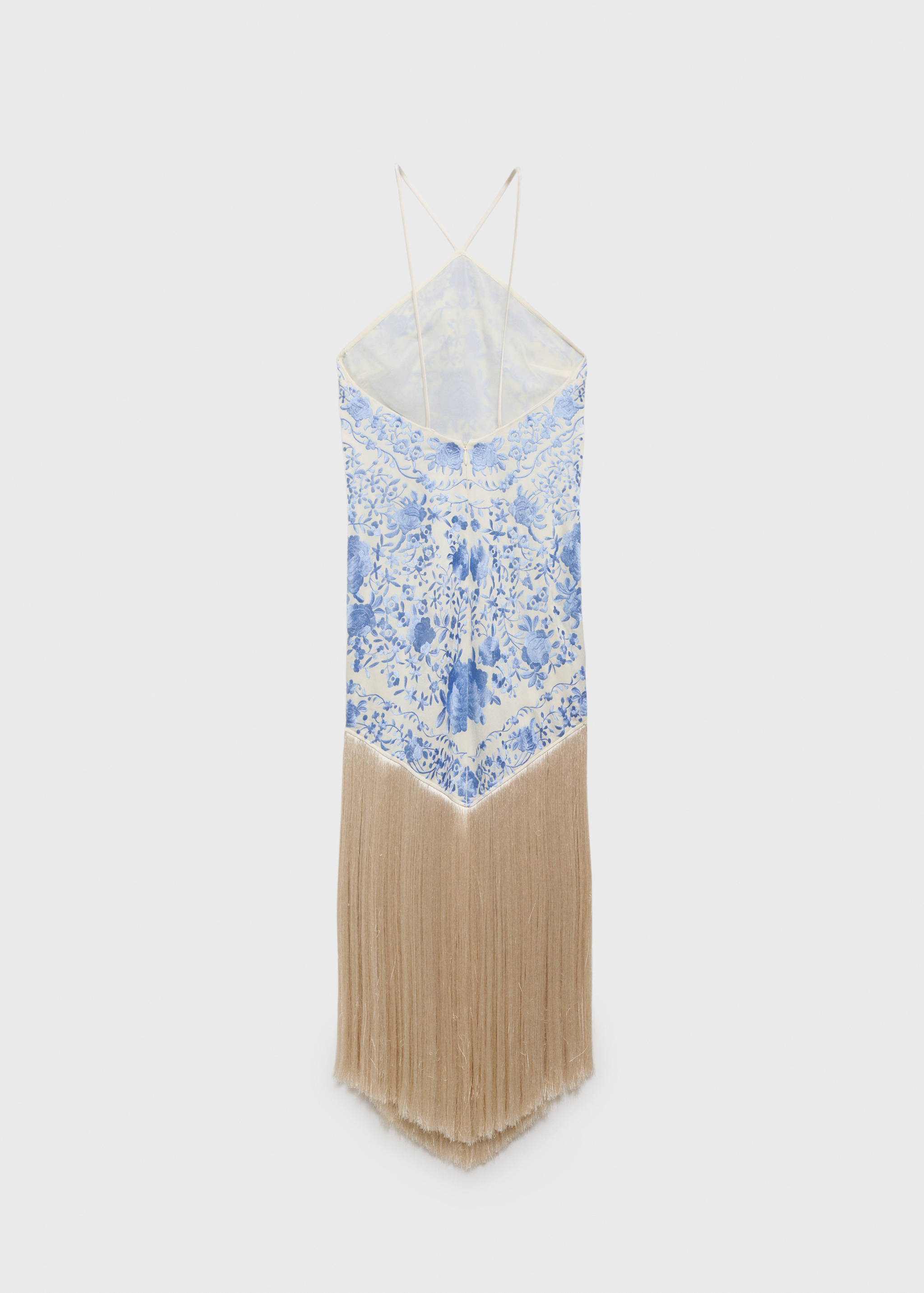 Vestito ricamato con fiori e dettagli con frange - Retro dell'articolo