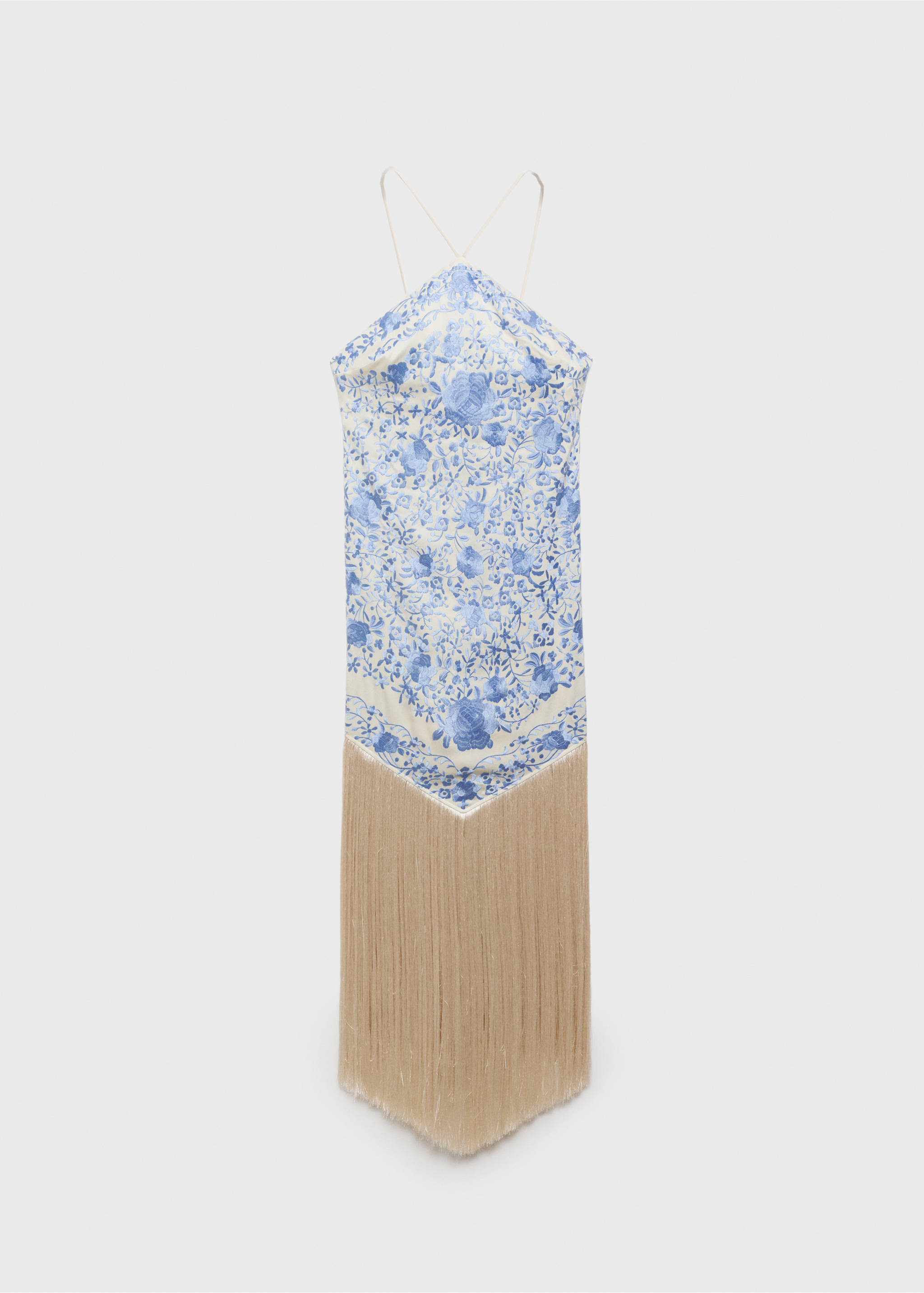 Vestido bordado flores detalle flecos - Artículo sin modelo, Azul celeste. Ref: 87035969-00.