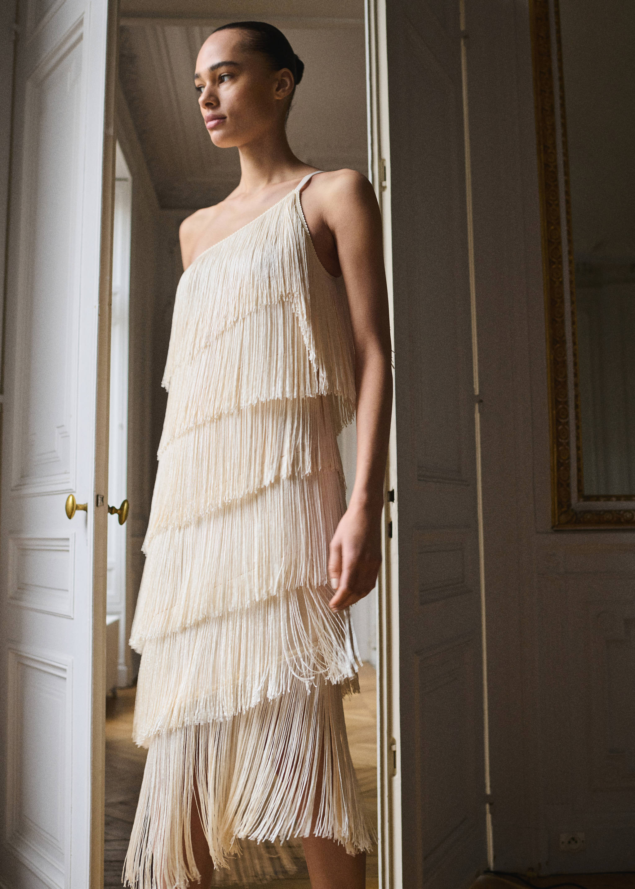 Asymmetrical fringed midi-dress - Medium plane