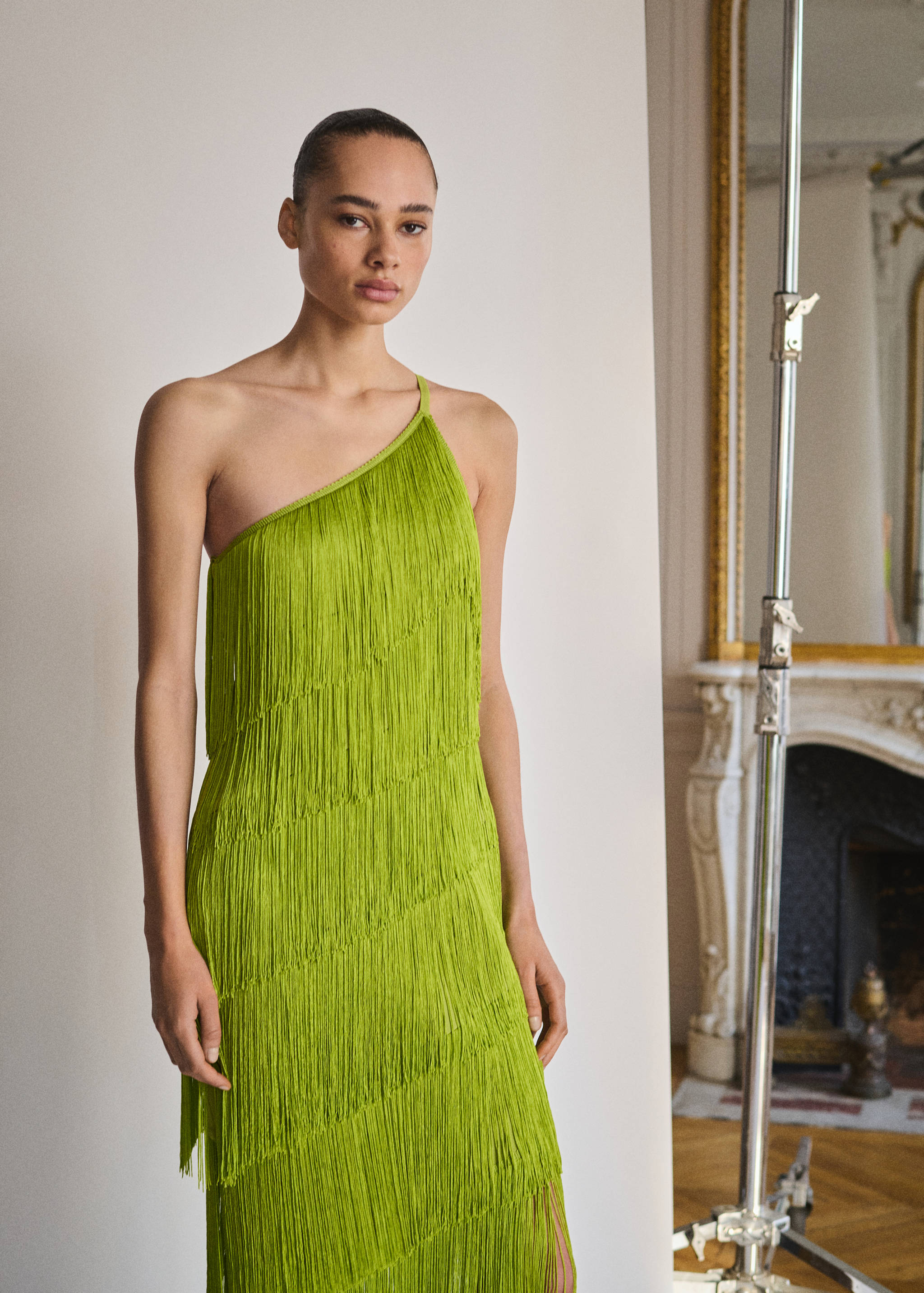 Asymmetrical fringed midi-dress - Medium plane