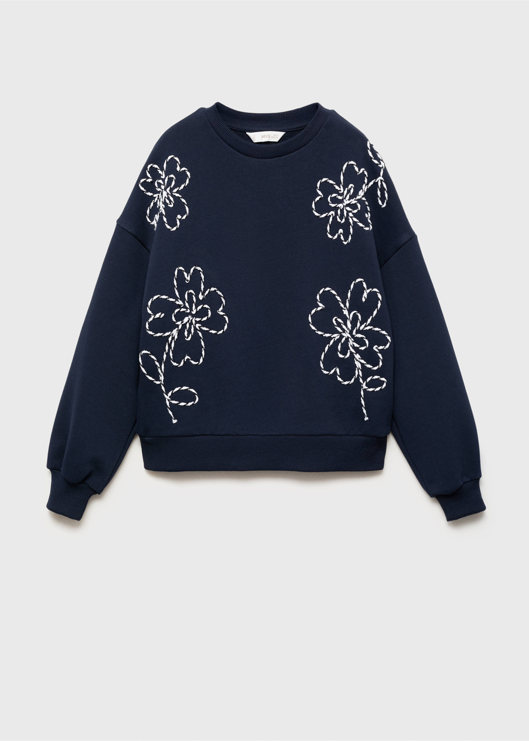 Cotton sweatshirt with embroidered flowers - Article without model, Dark Navy. Ref: 87035971-00.