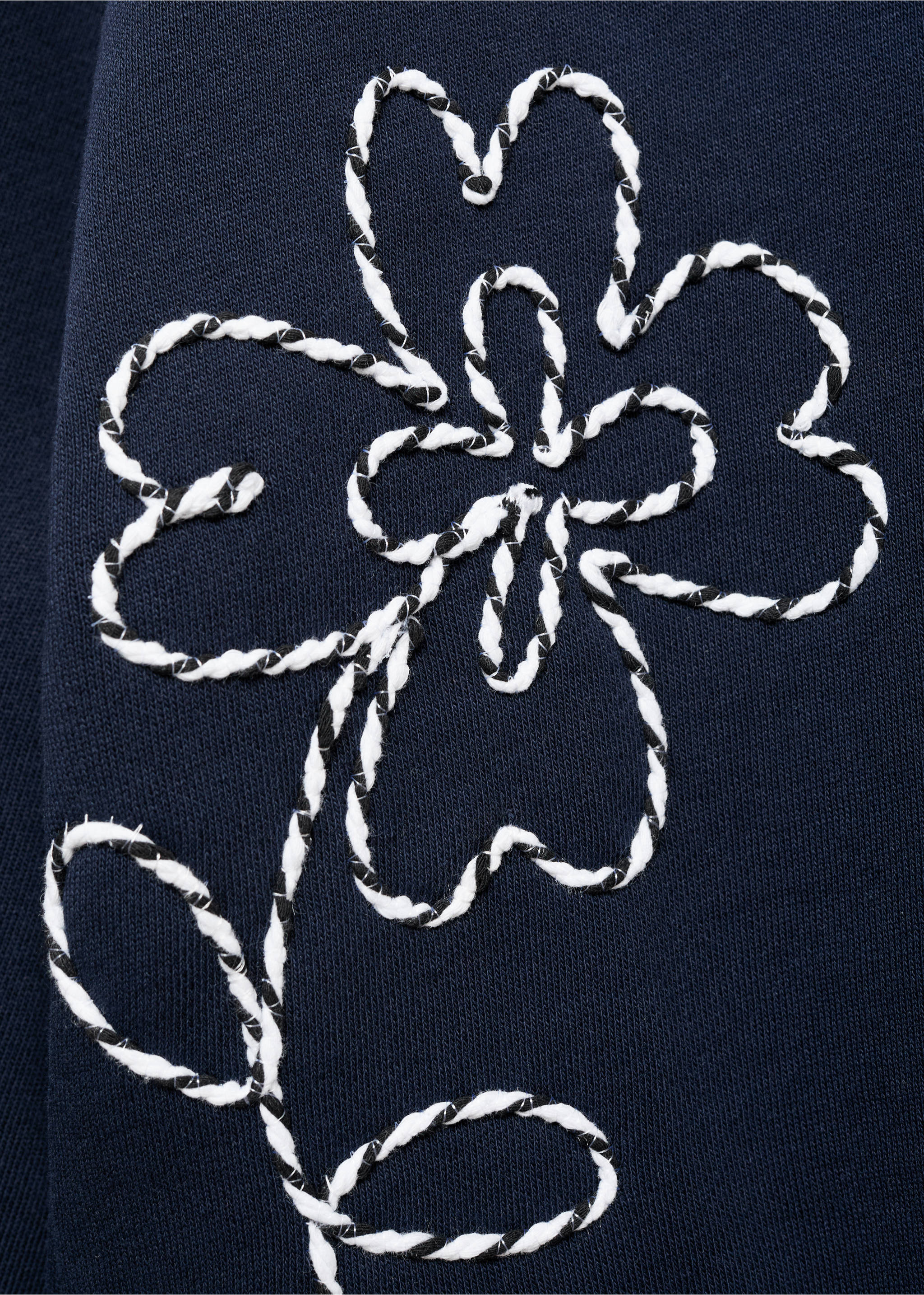 Cotton sweatshirt with embroidered flowers - Details of the article 8, Dark Navy. Ref: 87035971-00.