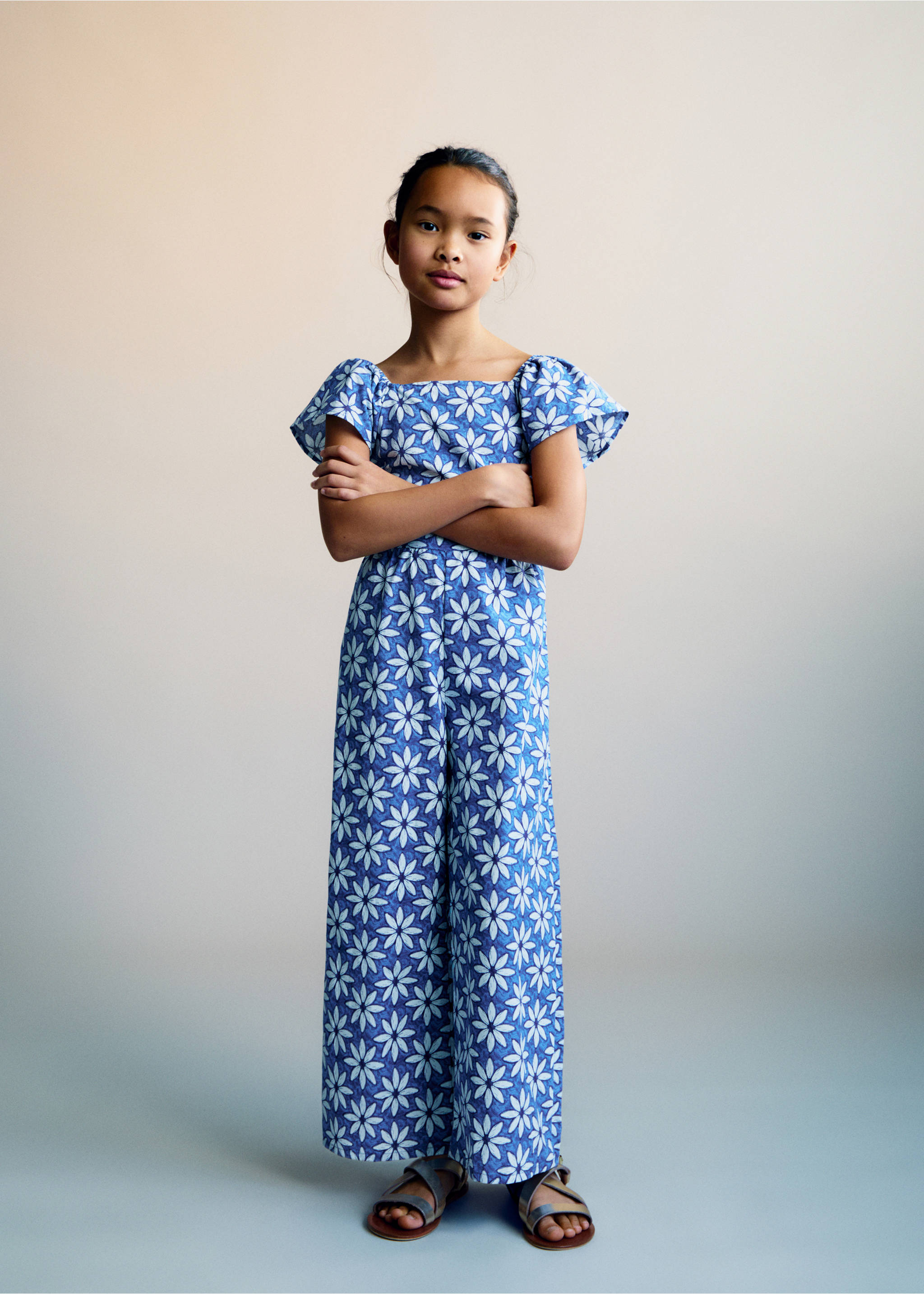 Floral jumpsuit with back opening - General plane, Blue. Ref: 87035990-00.