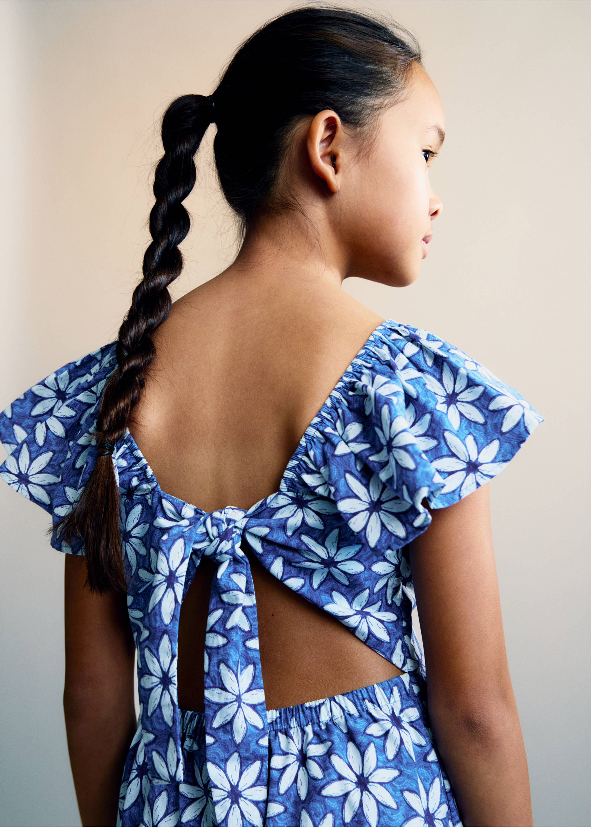 Floral jumpsuit with back opening - Reverse of the article, Blue. Ref: 87035990-00.