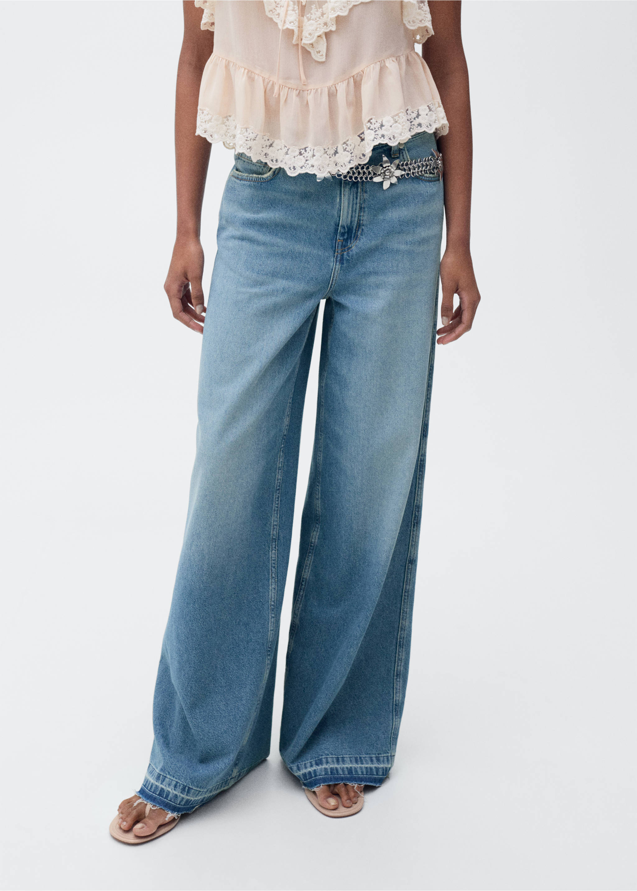 Wide leg jeans with frayed hem - Medium plane, Medium Blue. Ref: 87035992-00.