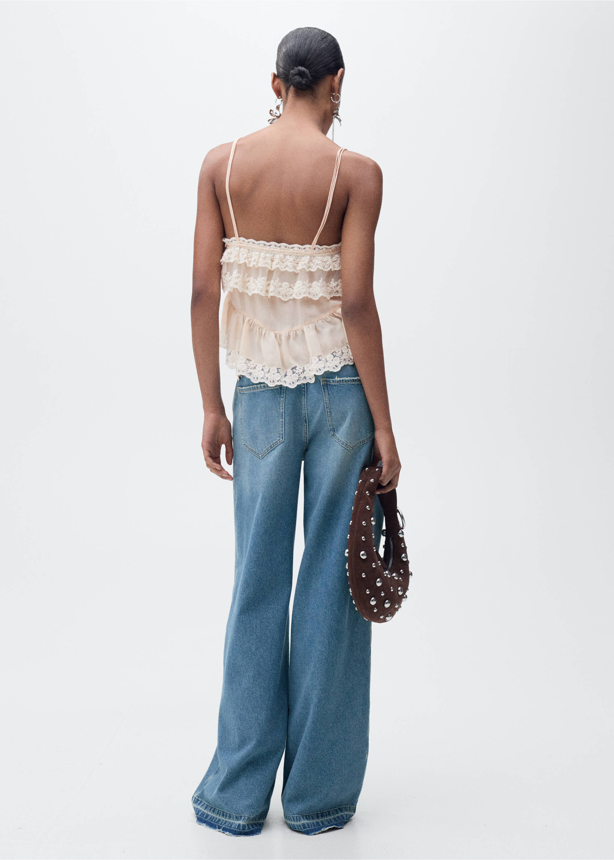 Wide leg jeans with frayed hem - Reverse of the article, Medium Blue. Ref: 87035992-00.