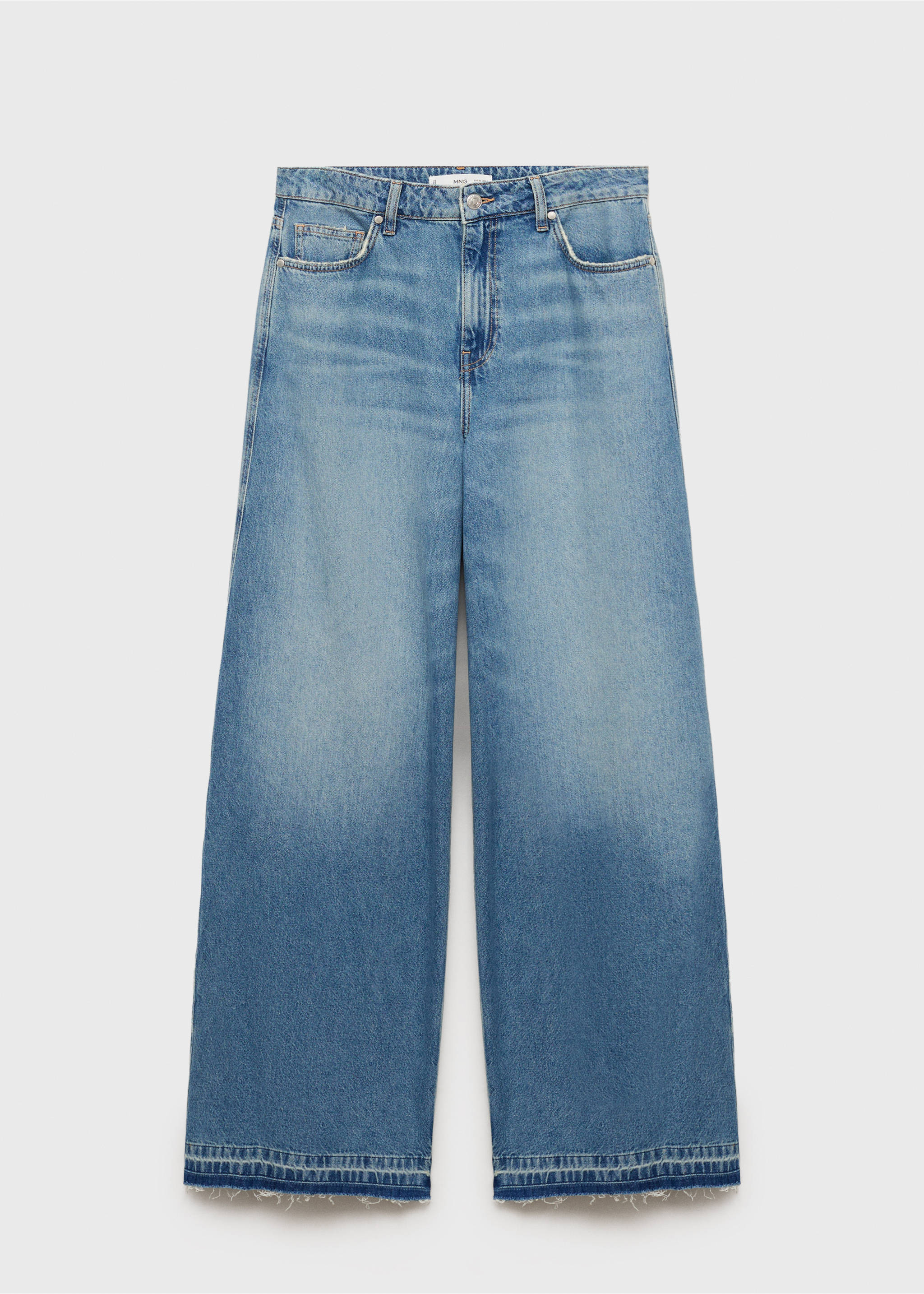 Wide leg jeans with frayed hem - Article without model, Medium Blue. Ref: 87035992-00.
