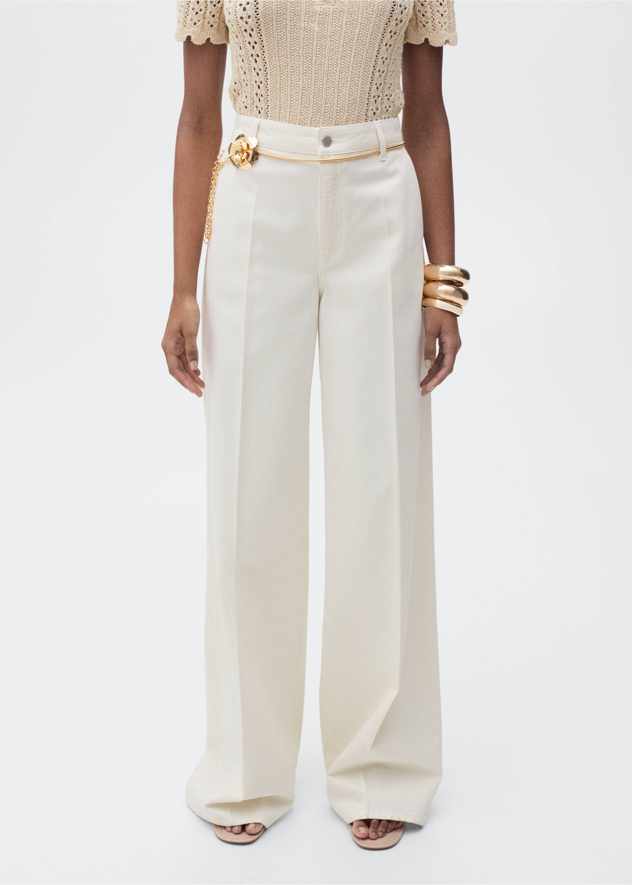 High-waisted wideleg jeans - Medium plane, Ecru. Ref: 87035993-00.