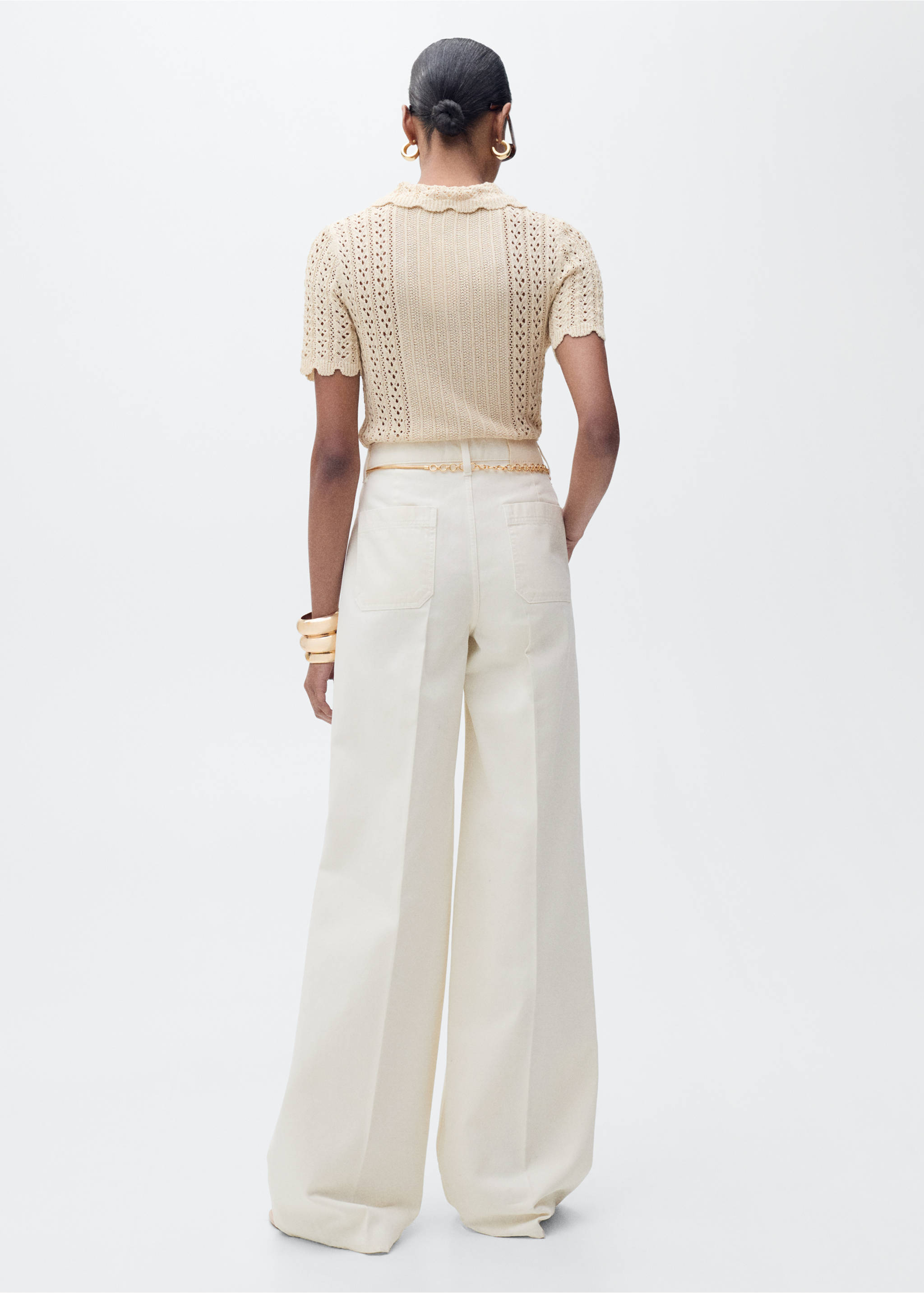 High-waisted wideleg jeans - Reverse of the article, Ecru. Ref: 87035993-00.